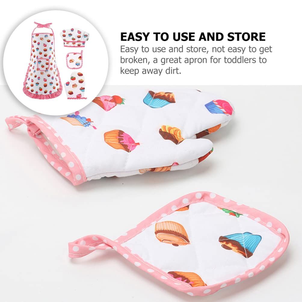 Girls Age 6-8 Girl Aprons Chef Hat Glove Pot Holder Cooking Set Baking Bib view 2