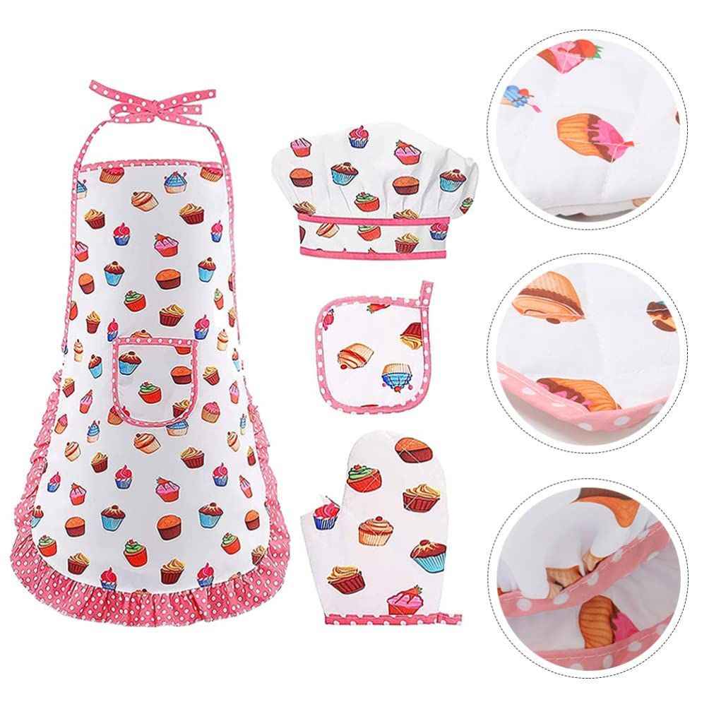 Girls Age 6-8 Girl Aprons Chef Hat Glove Pot Holder Cooking Set Baking Bib view 3