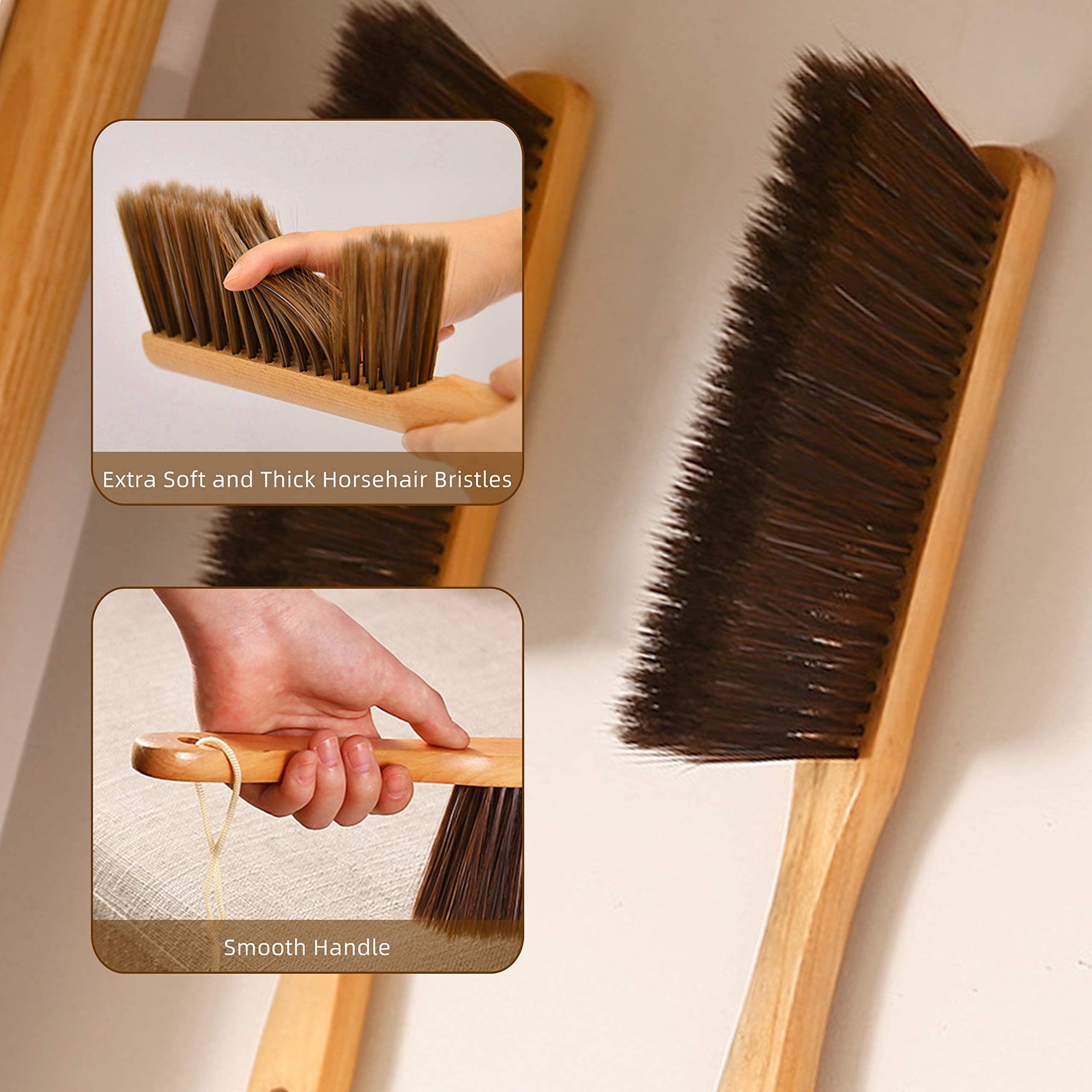 Hand Broom, Dust Brush, Horse Hair Brush with Wood Handle, Duster for Counter view 2