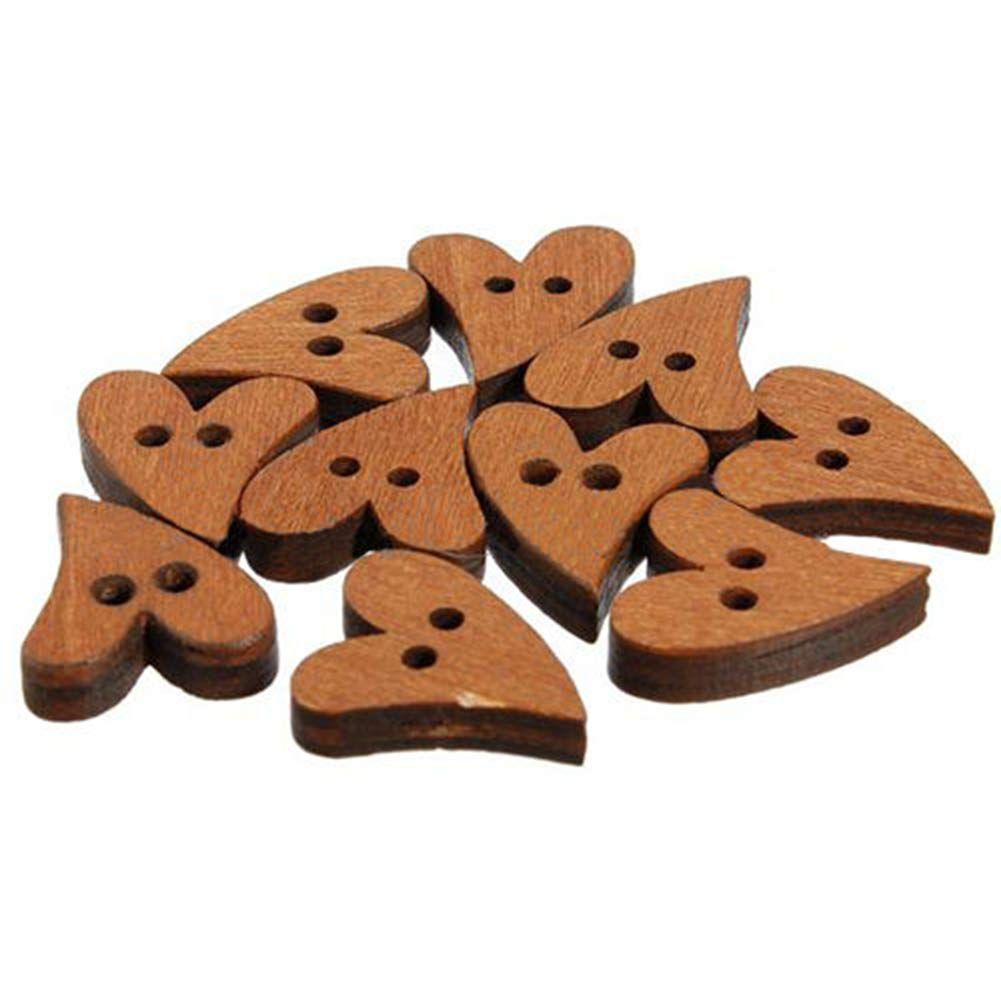 100Pcs Brown Wooden 2-Hole Heart Shape Button for DIY Craft Sewing — image 1