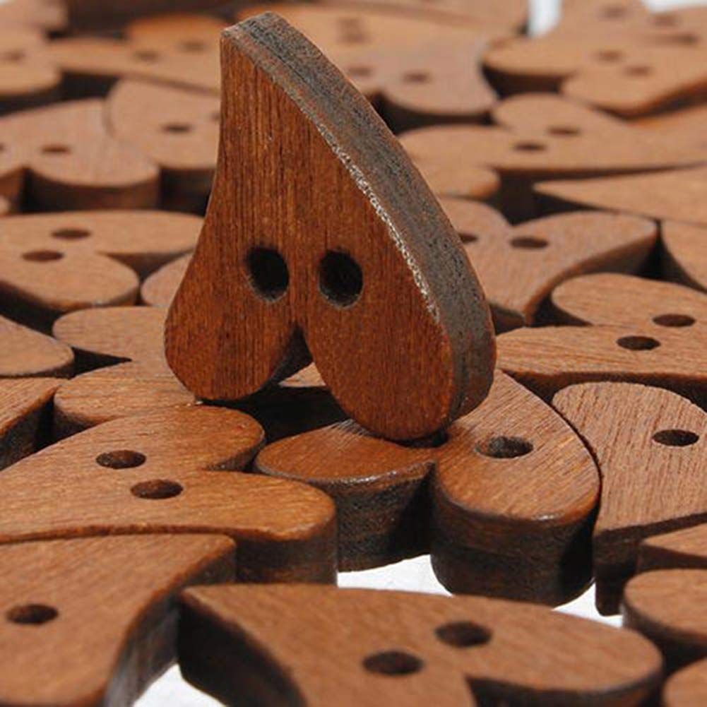 100Pcs Brown Wooden 2-Hole Heart Shape Button for DIY Craft Sewing view 3