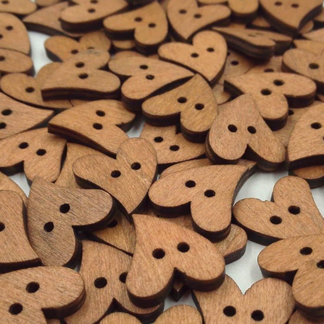 100Pcs Brown Wooden 2-Hole Heart Shape Button for DIY Craft Sewing view 4