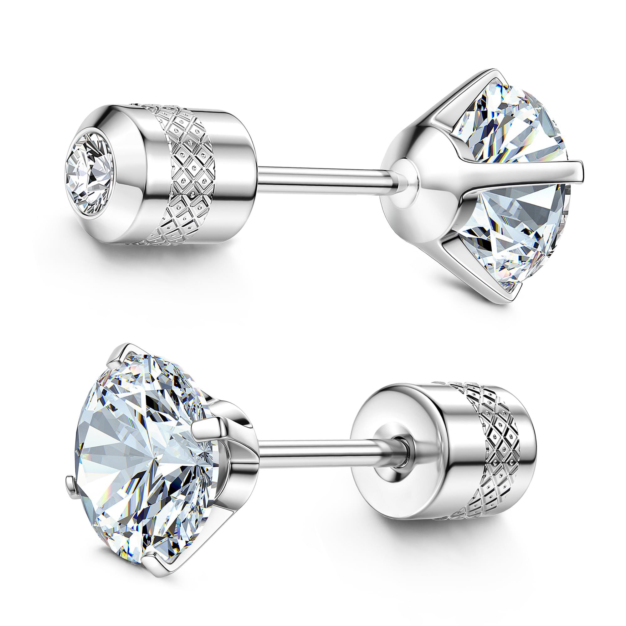 Round Clear Cubic Zirconia Fine Pin Stud Earrings Diamond Four-Prong Diamond — image 1