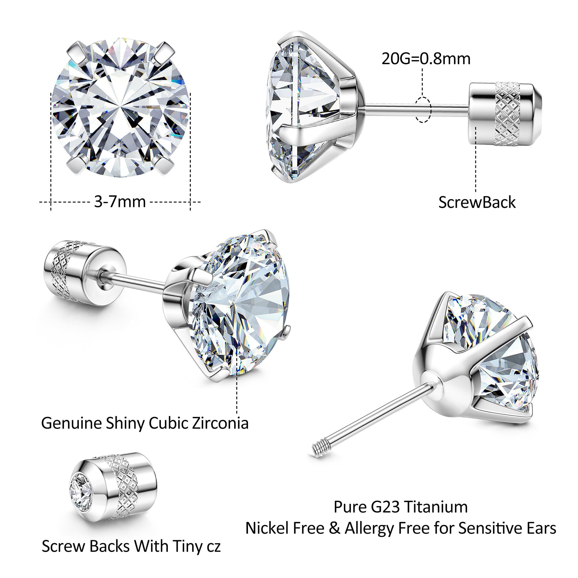 Round Clear Cubic Zirconia Fine Pin Stud Earrings Diamond Four-Prong Diamond view 2
