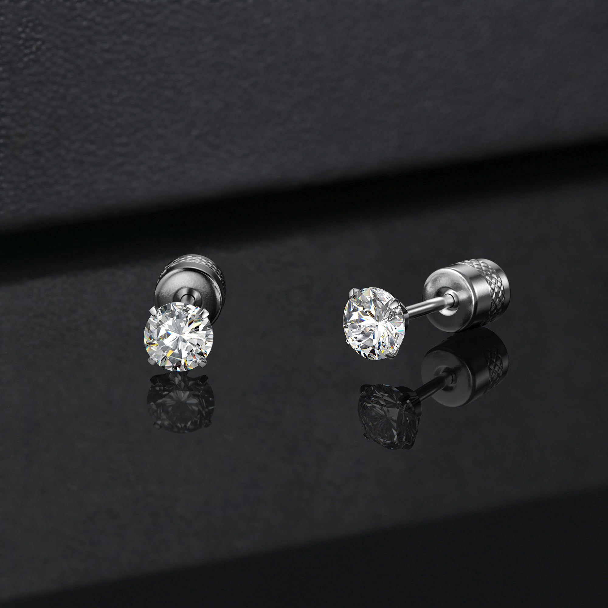 Round Clear Cubic Zirconia Fine Pin Stud Earrings Diamond Four-Prong Diamond view 3