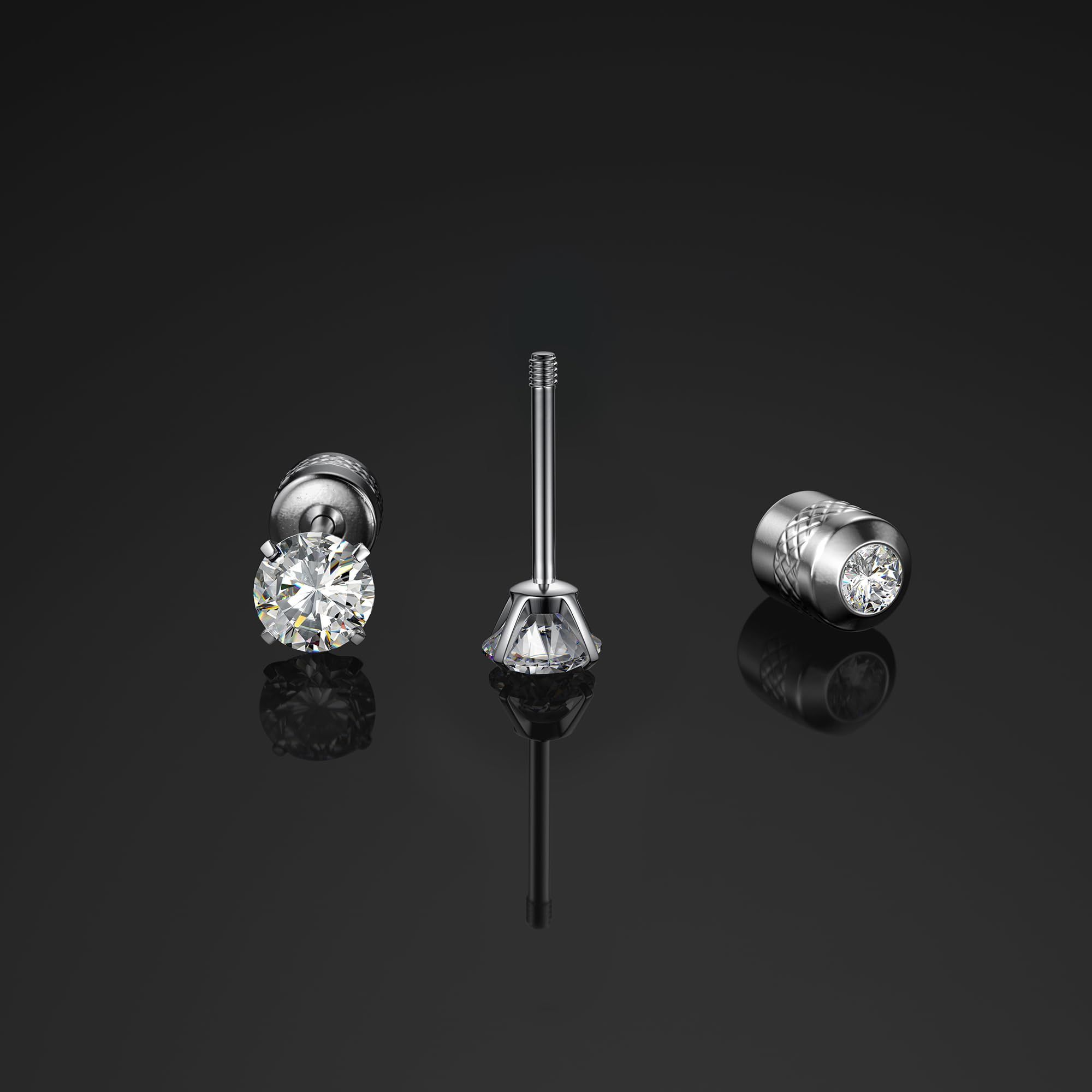 Round Clear Cubic Zirconia Fine Pin Stud Earrings Diamond Four-Prong Diamond view 4