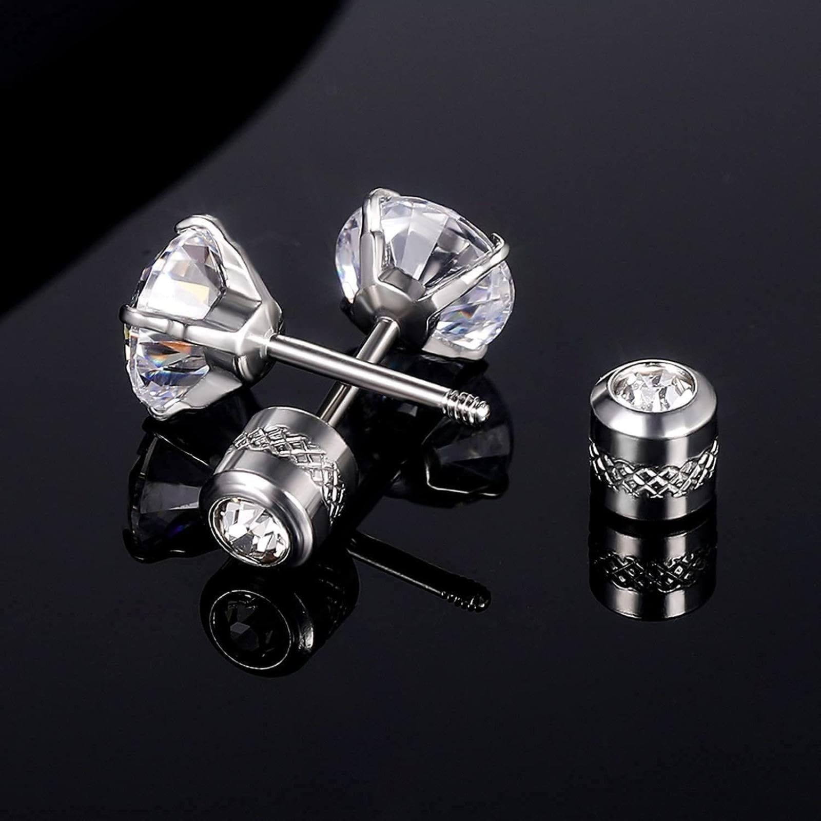 Round Clear Cubic Zirconia Fine Pin Stud Earrings Diamond Four-Prong Diamond view 5