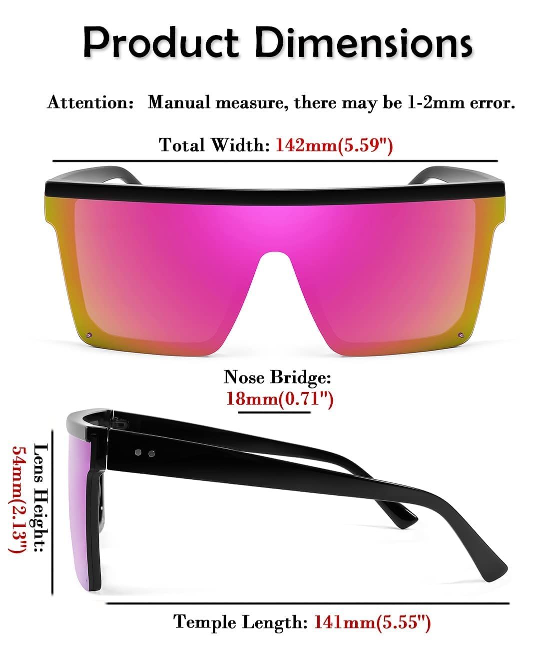 Flat Top Shield Sunglasses Square Mirror Rimless Glasses for Women Men Perfect view 5
