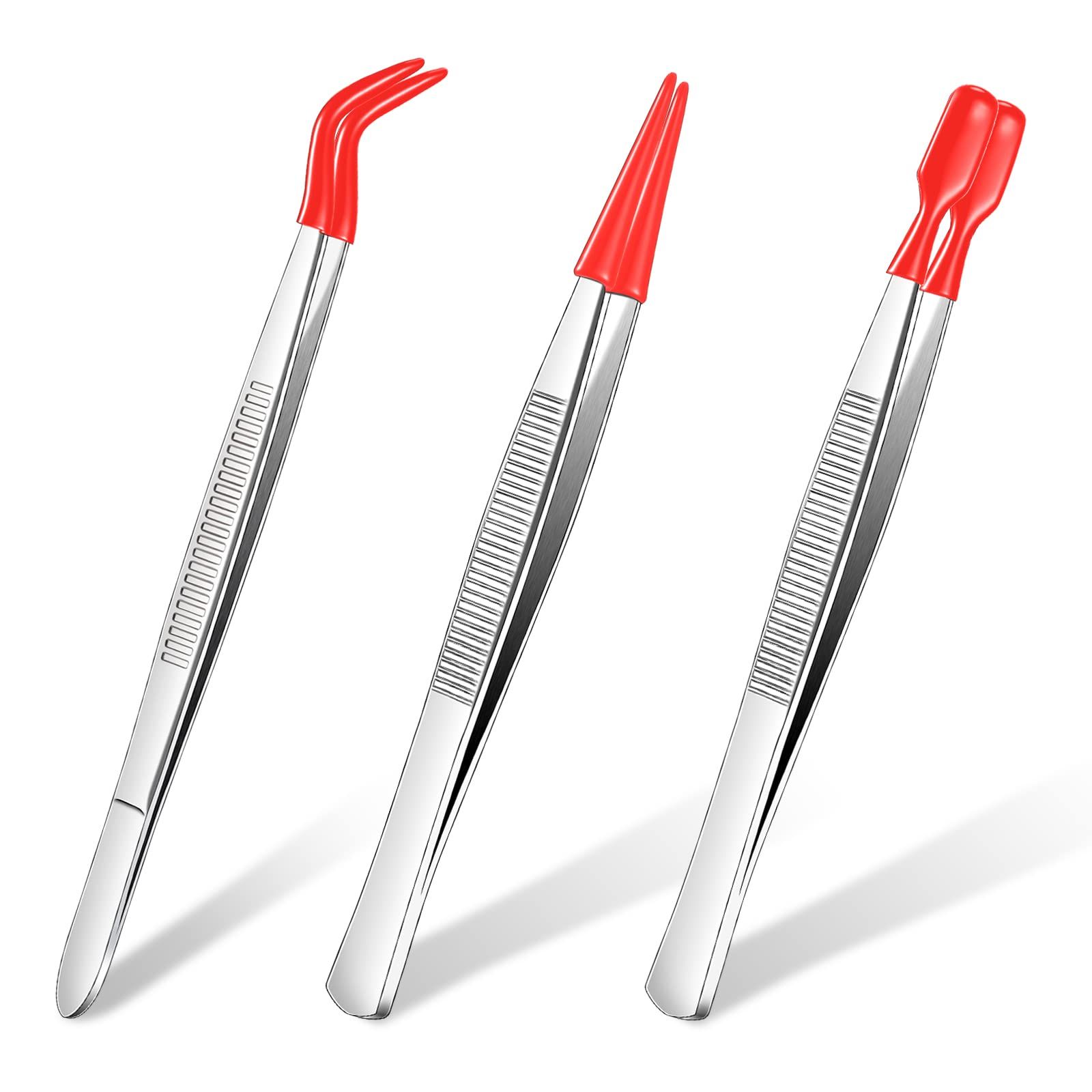 3 Pieces Tweezers with Rubber Tips Tweezers PVC Coated Tweezers Set