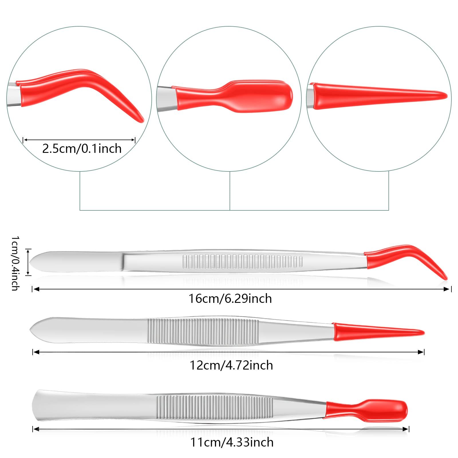 3 Pieces Tweezers with Rubber Tips Tweezers PVC Coated Tweezers Set view 2