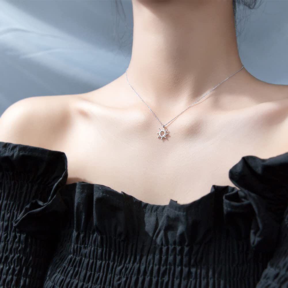 Sun Pendant Necklace for Women Stainless Steel Hollow Sunshine Clavicle view 2