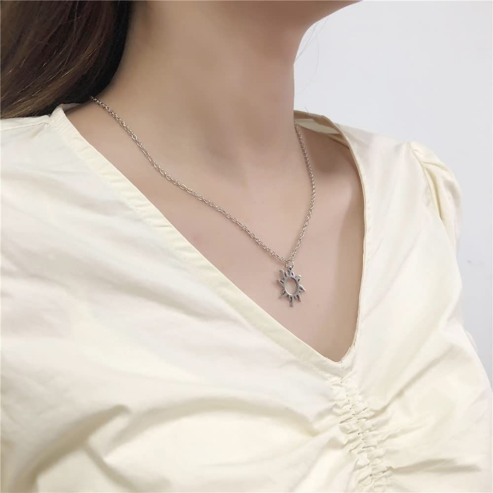 Sun Pendant Necklace for Women Stainless Steel Hollow Sunshine Clavicle view 3