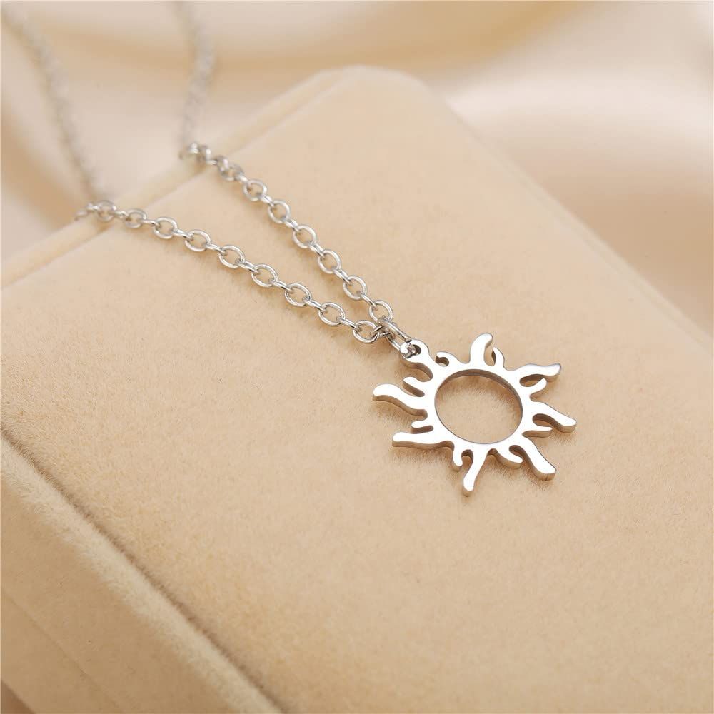 Sun Pendant Necklace for Women Stainless Steel Hollow Sunshine Clavicle view 5