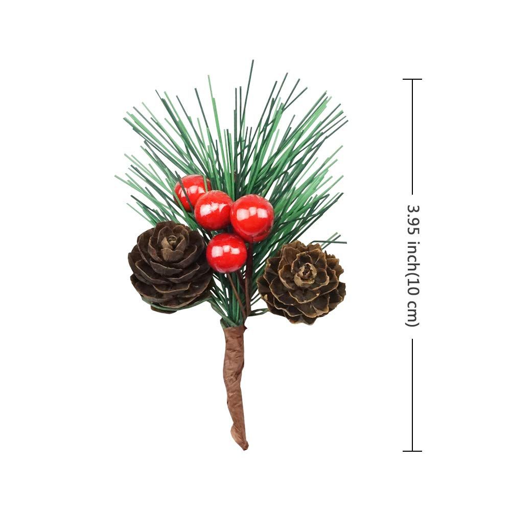 Red Berry Pinecones Pine Needles Stems Picks Artificial Winter Christmas view 2