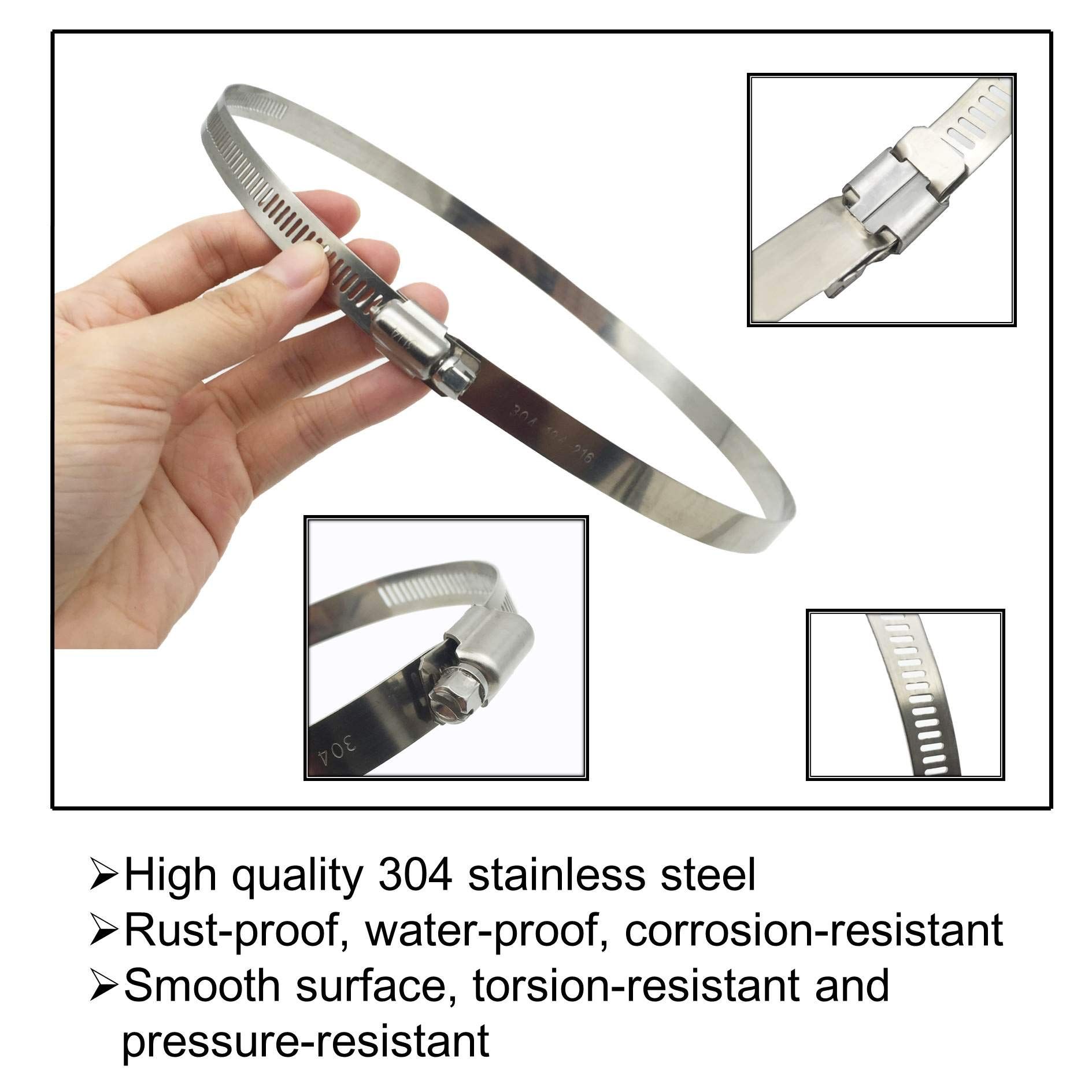 4Pcs 8" Adjustable 304 Stainless Steel Duct Clamps Hose Clamp Pipe Clamp Air view 2