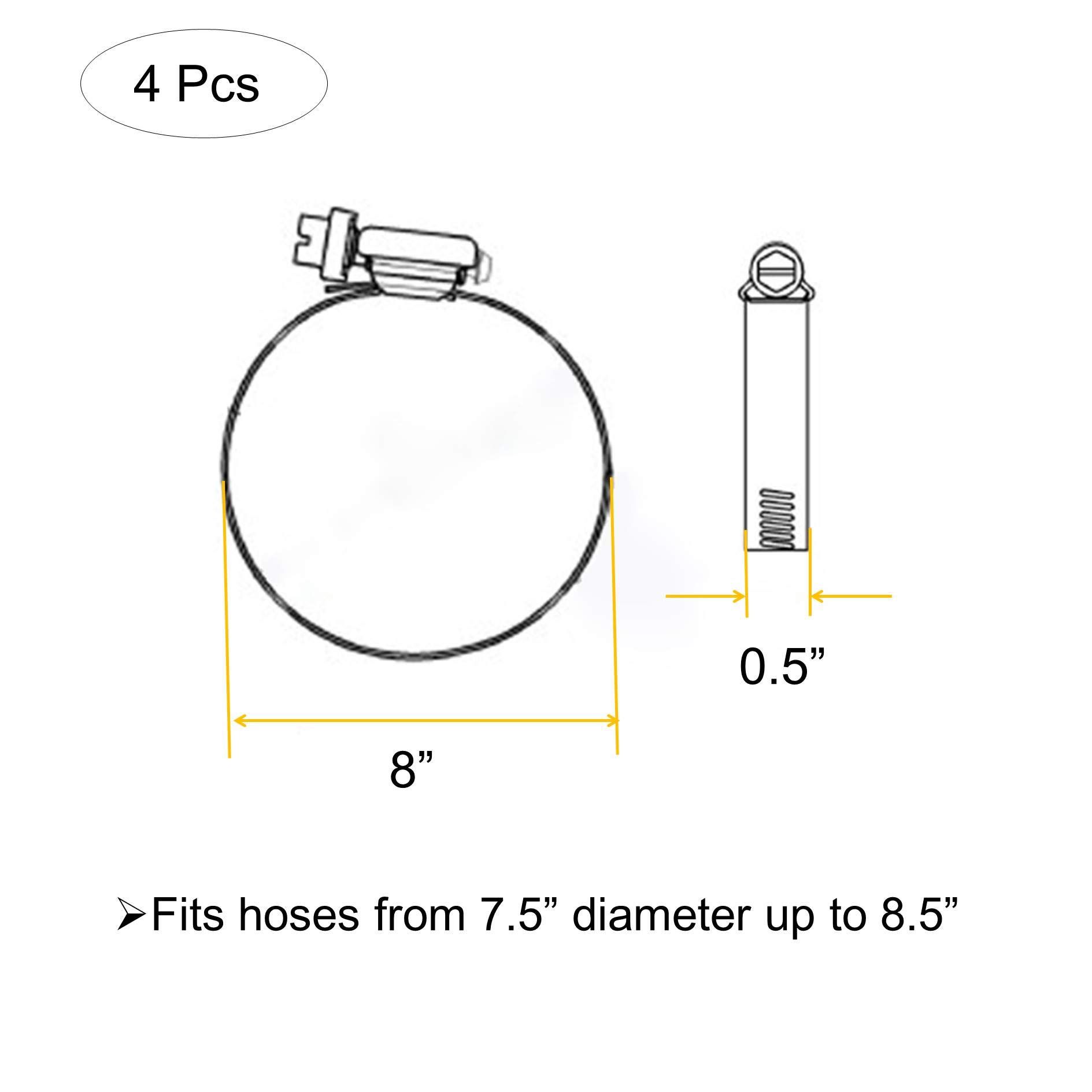 4Pcs 8" Adjustable 304 Stainless Steel Duct Clamps Hose Clamp Pipe Clamp Air view 3