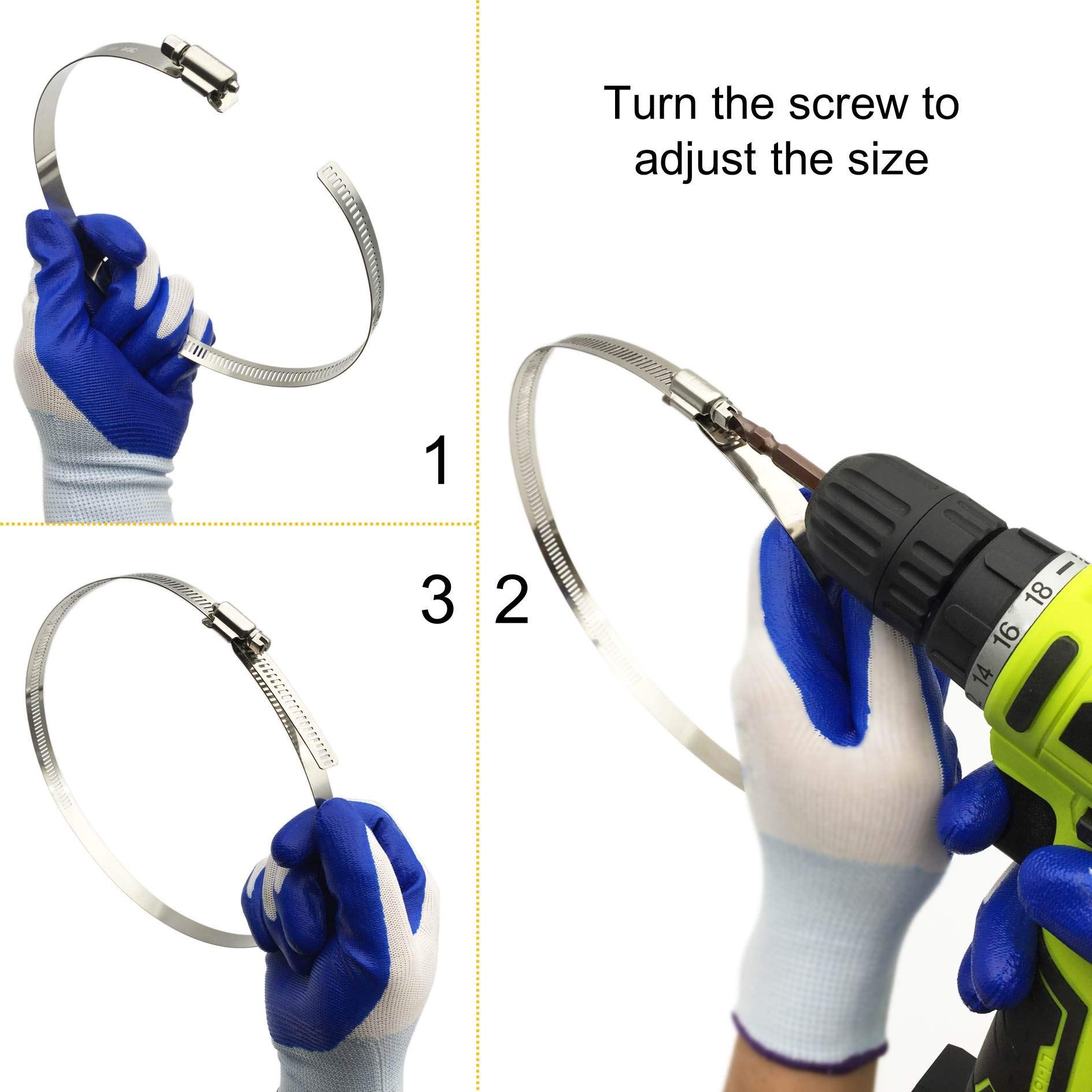 4Pcs 8" Adjustable 304 Stainless Steel Duct Clamps Hose Clamp Pipe Clamp Air view 4