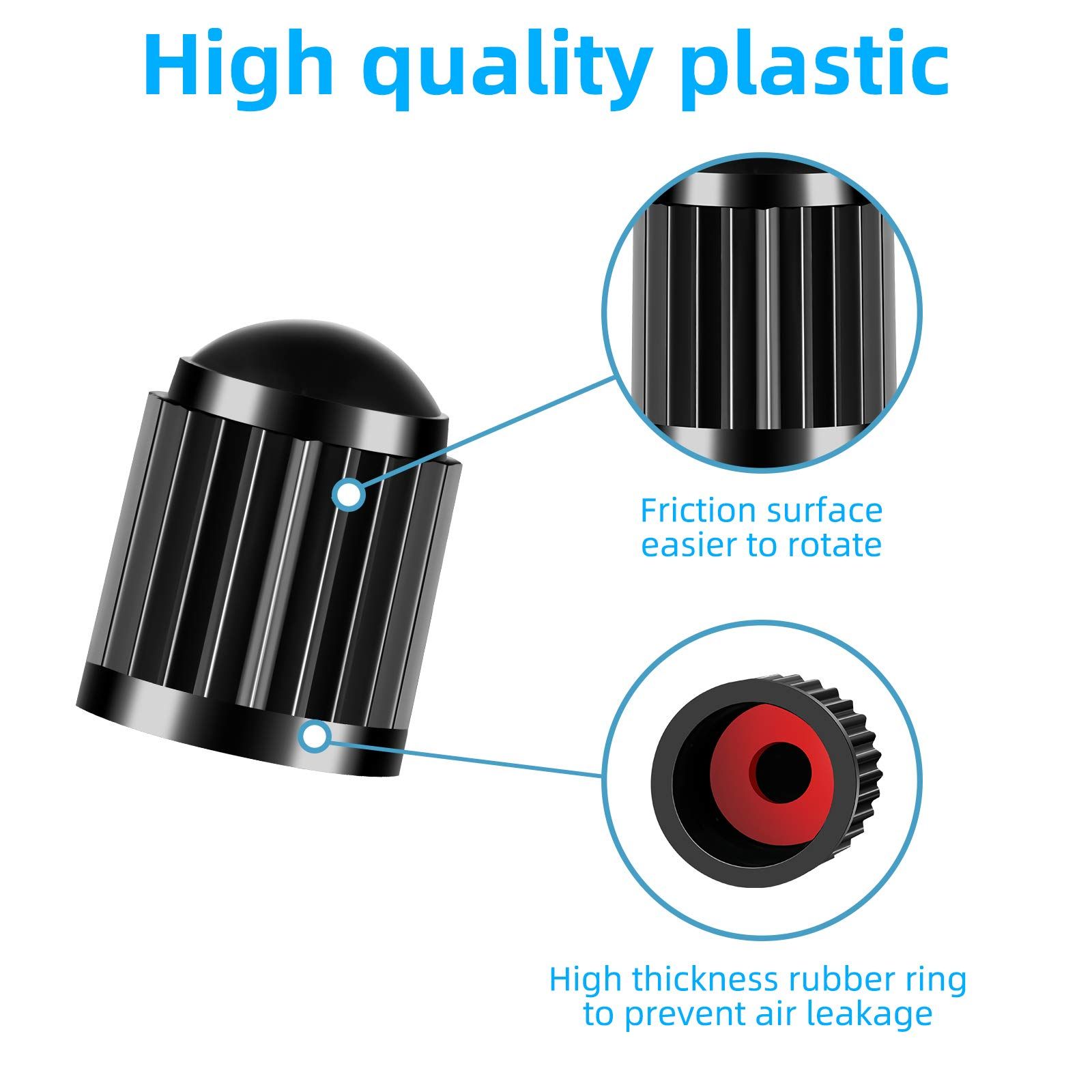 Tire Valve Caps, Black, with O Rubber Ring, Universal Stem Covers for SUVs view 2