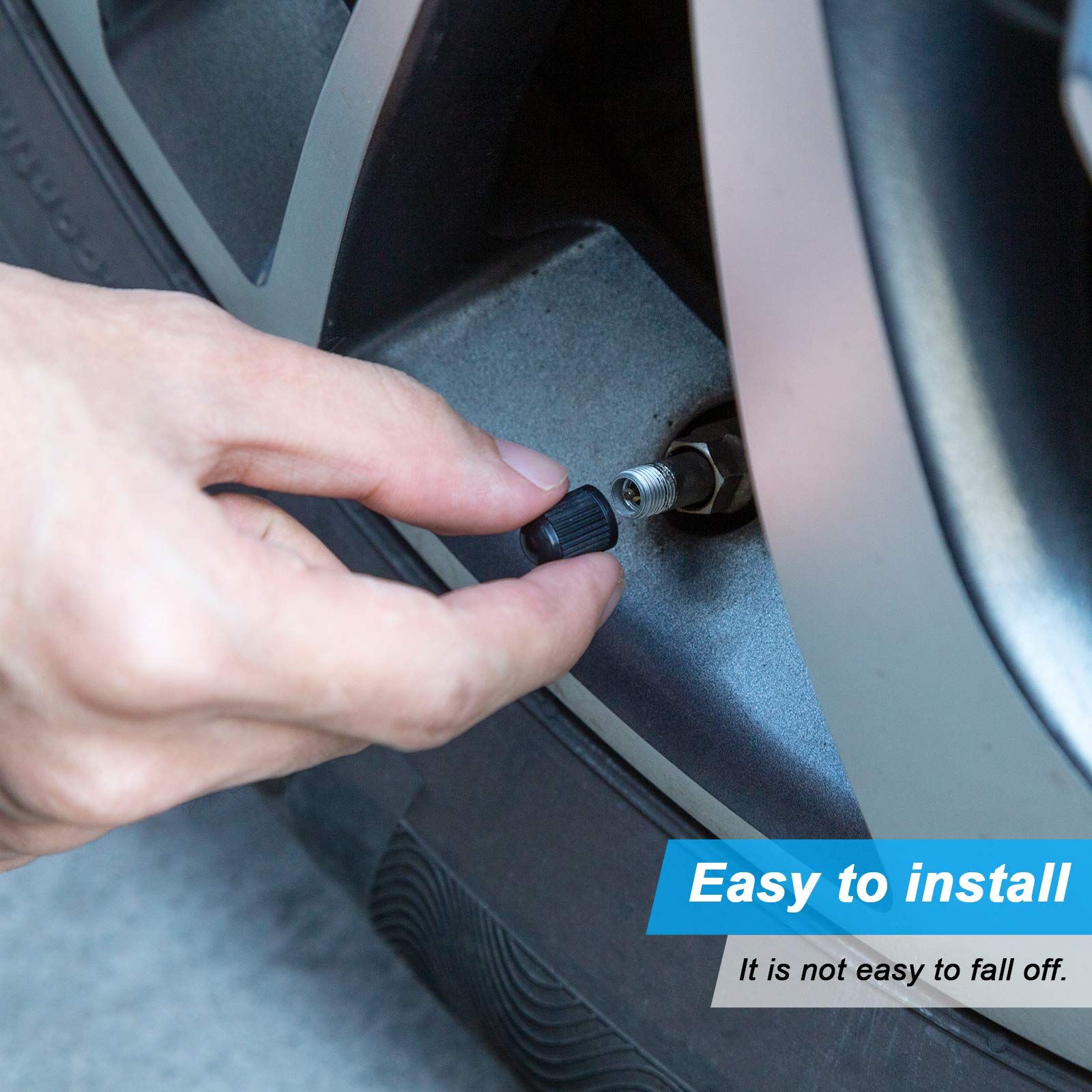Tire Valve Caps, Black, with O Rubber Ring, Universal Stem Covers for SUVs view 3