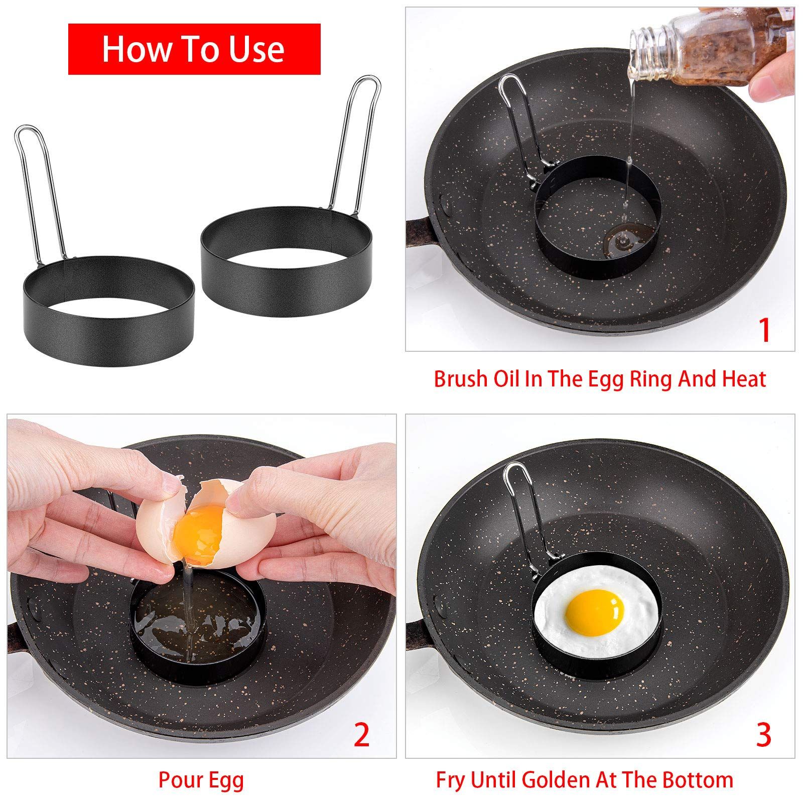 6 Pack Eggs Rings, Stainless Steel Egg Cooking Rings, Round Pancake Mold for view 5