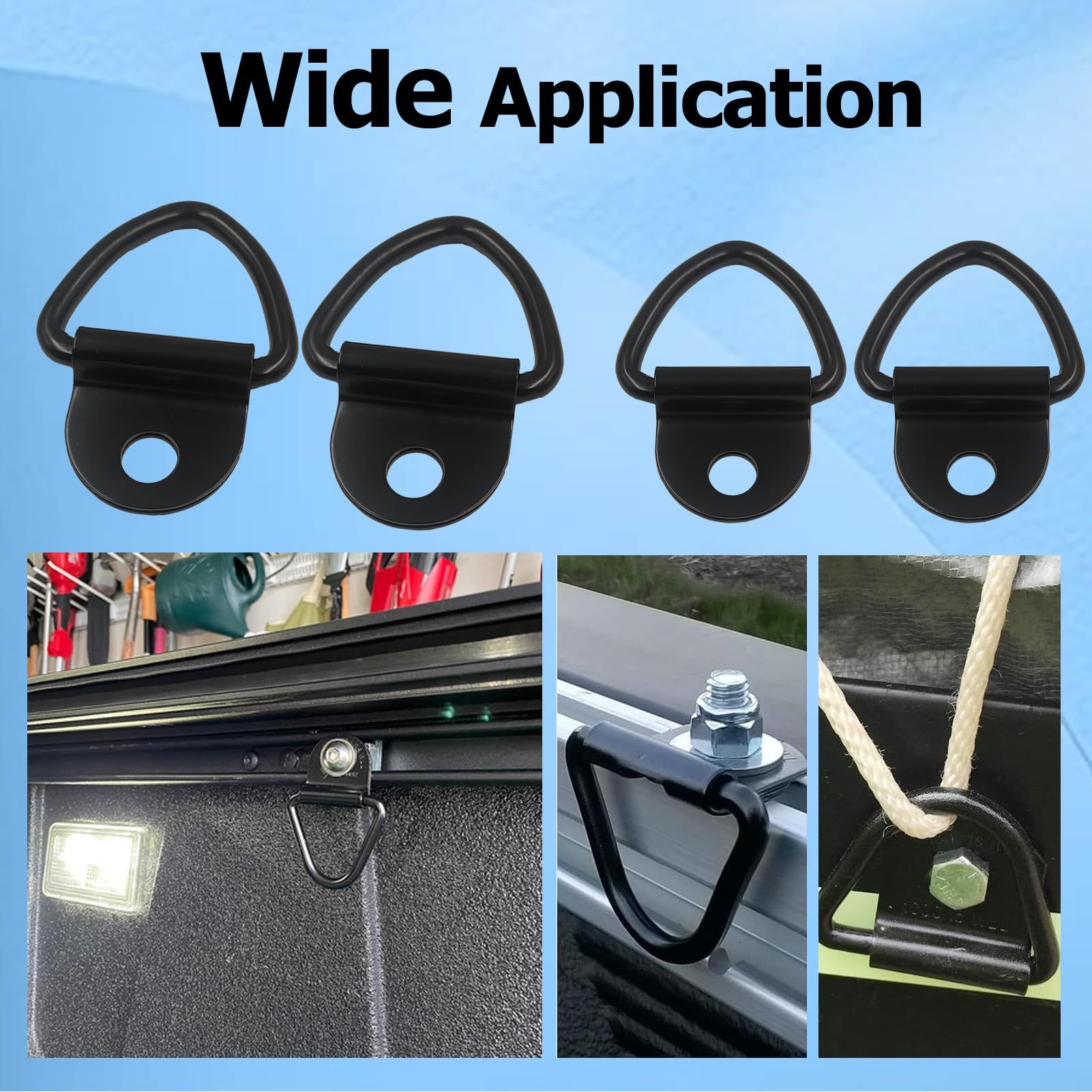 4 Pack Cargo Tie-Down Anchors Black Hook Bolt Anchor Point Lashing V-Ring view 3