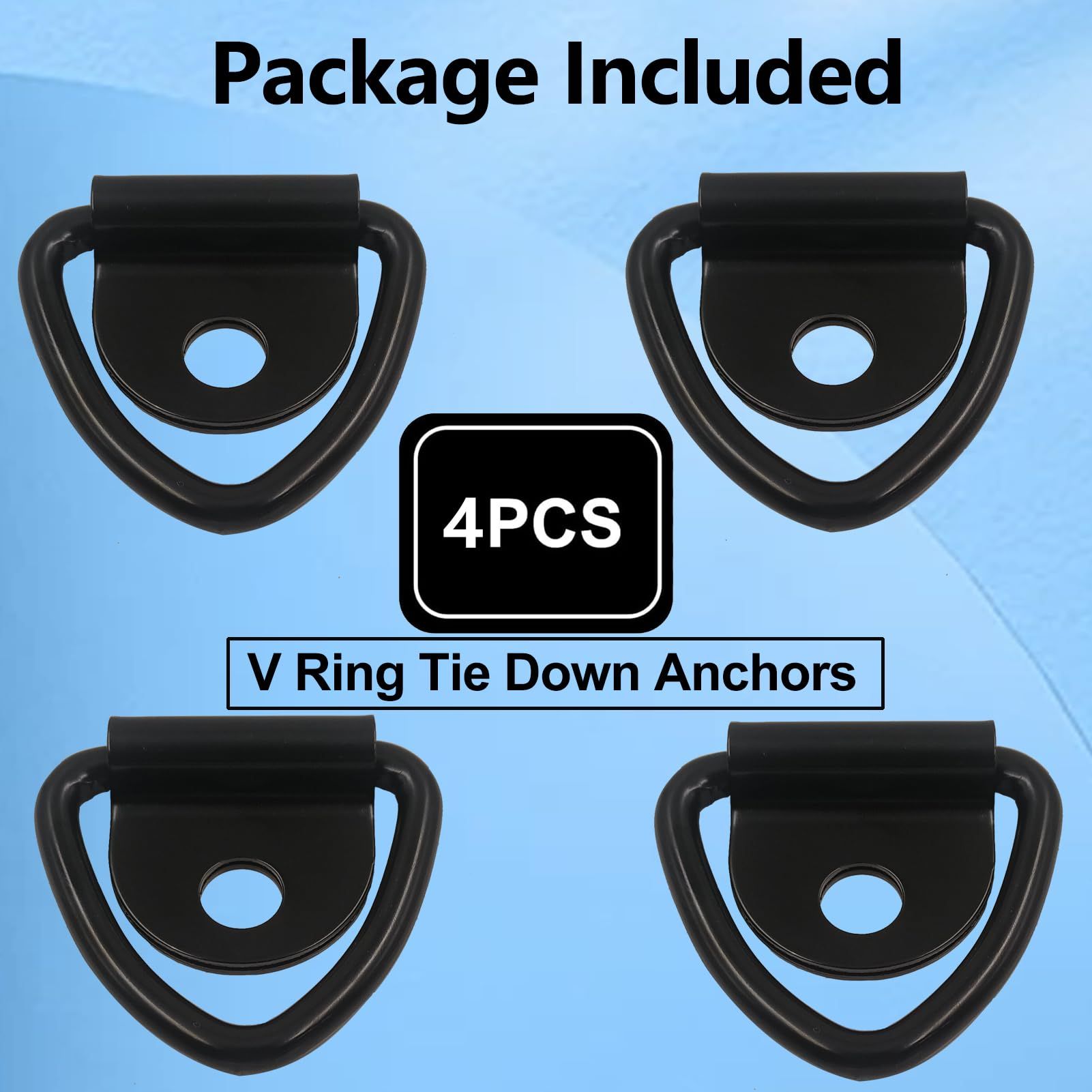 4 Pack Cargo Tie-Down Anchors Black Hook Bolt Anchor Point Lashing V-Ring view 4
