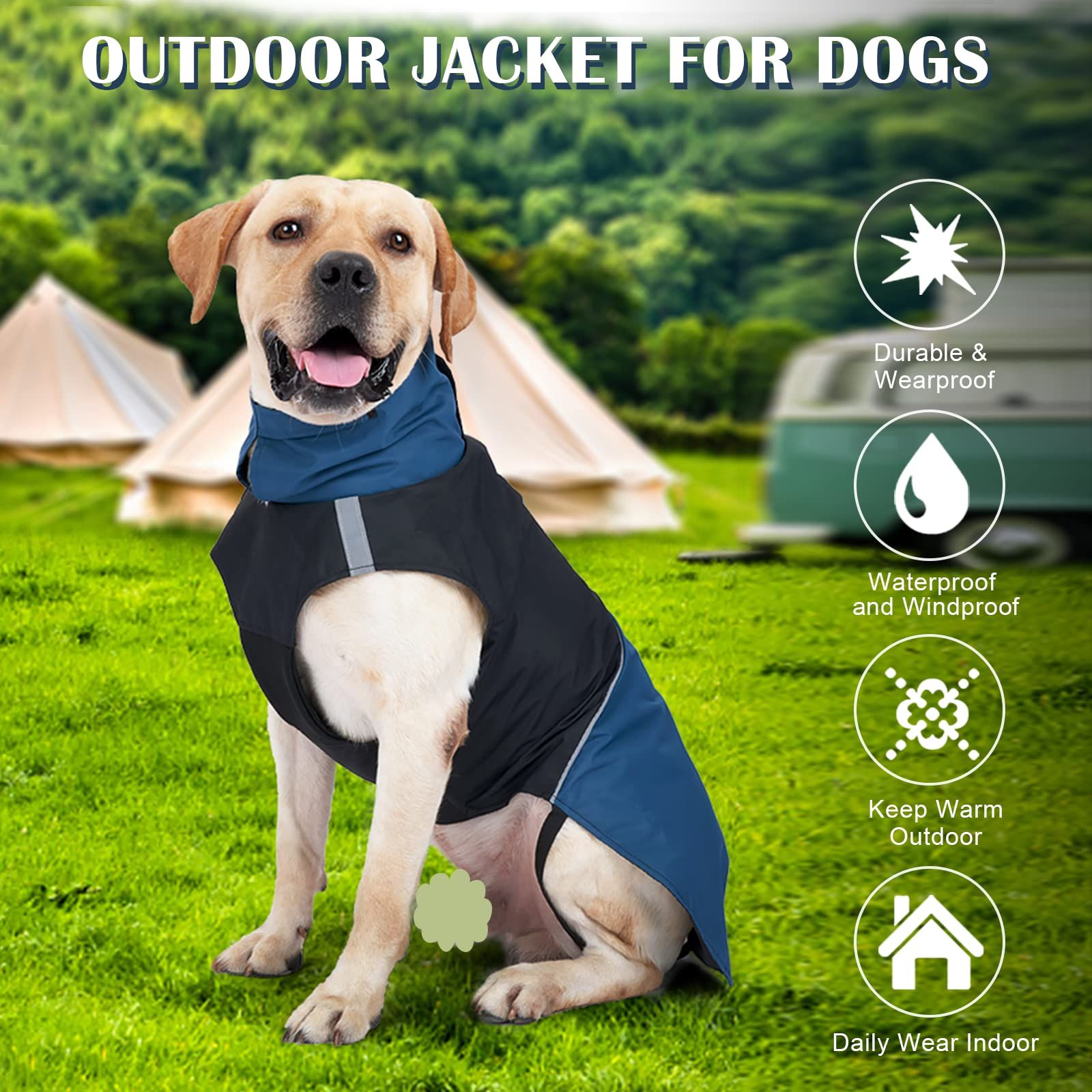 Dog Jacket Waterproof Dog Raincoat with Harness Opening & Reflective Strip for view 2