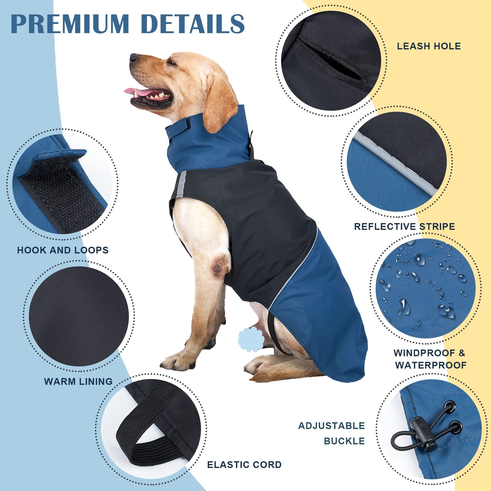 Dog Jacket Waterproof Dog Raincoat with Harness Opening & Reflective Strip for view 3
