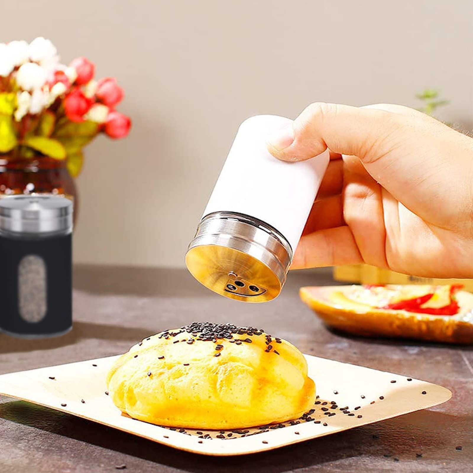 Salt and Pepper Shakers Set with 3 Adjustable Pour Holes view 4