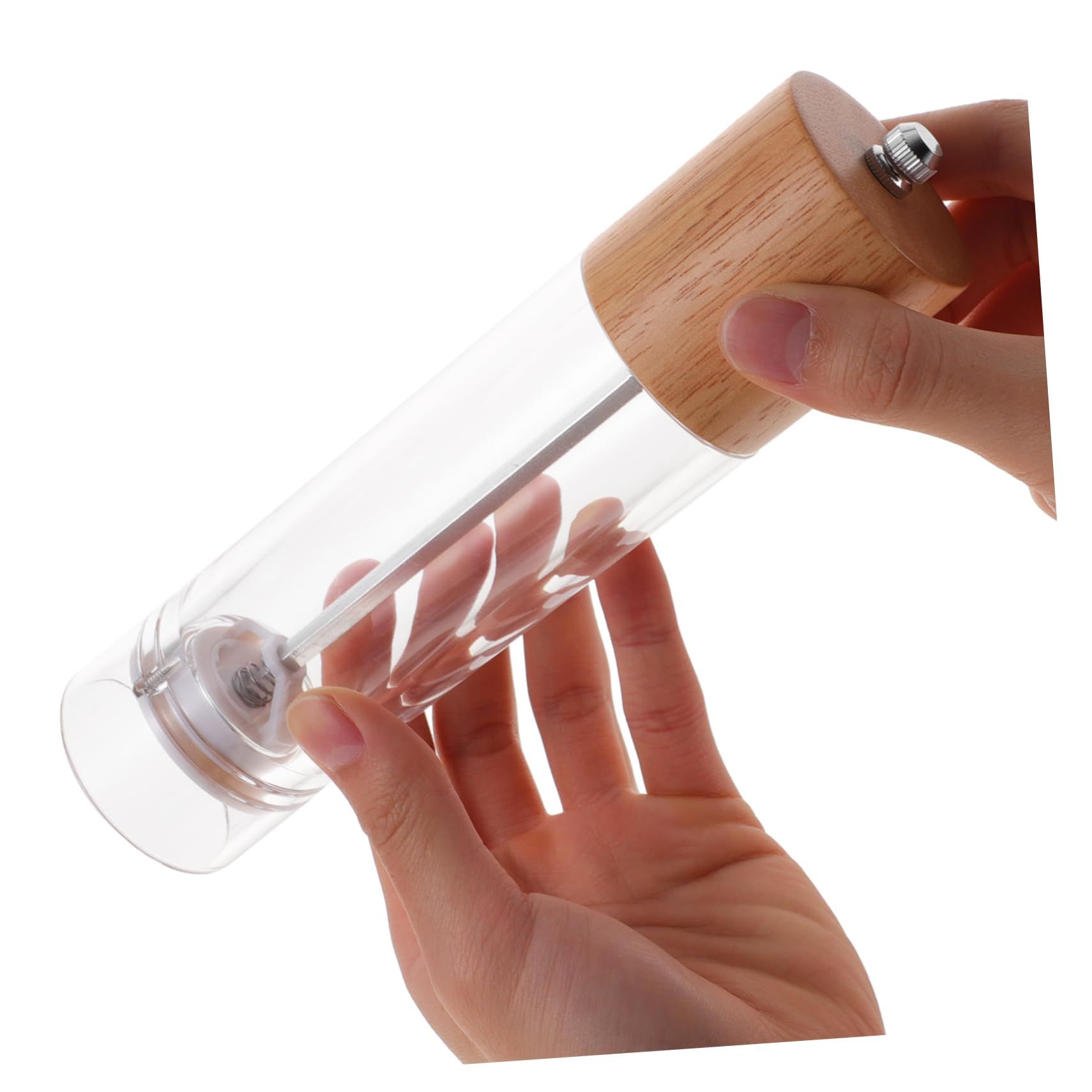 Handheld Pepper with Refillable Glass Container and Wood Cover Refillable view 3