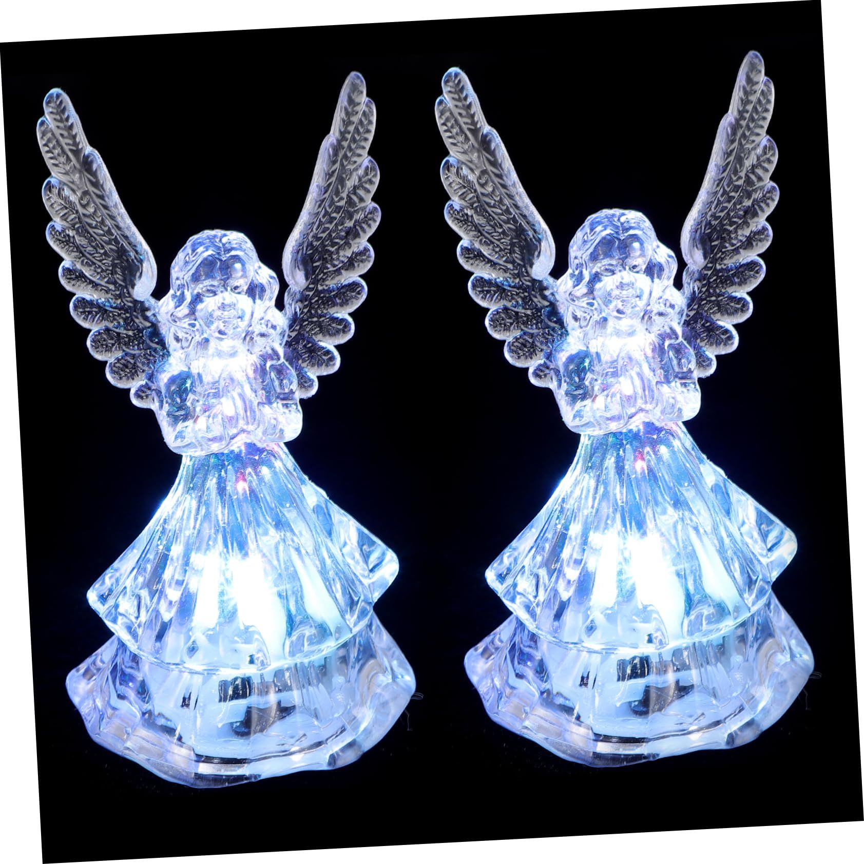 2 Pcs Night Light Christmas Decor Crystal Angel Figurine Mini Bedside Lights