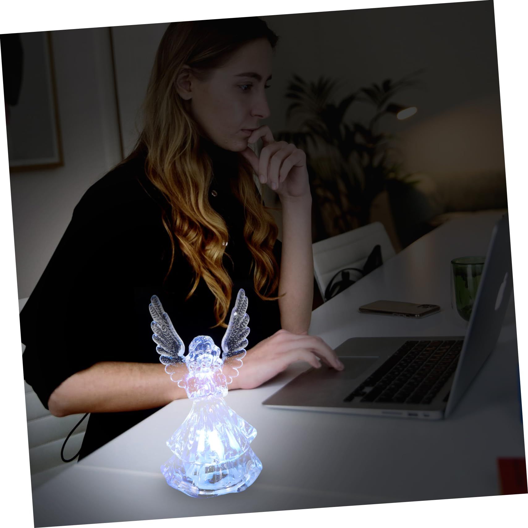2 Pcs Night Light Christmas Decor Crystal Angel Figurine Mini Bedside Lights view 2