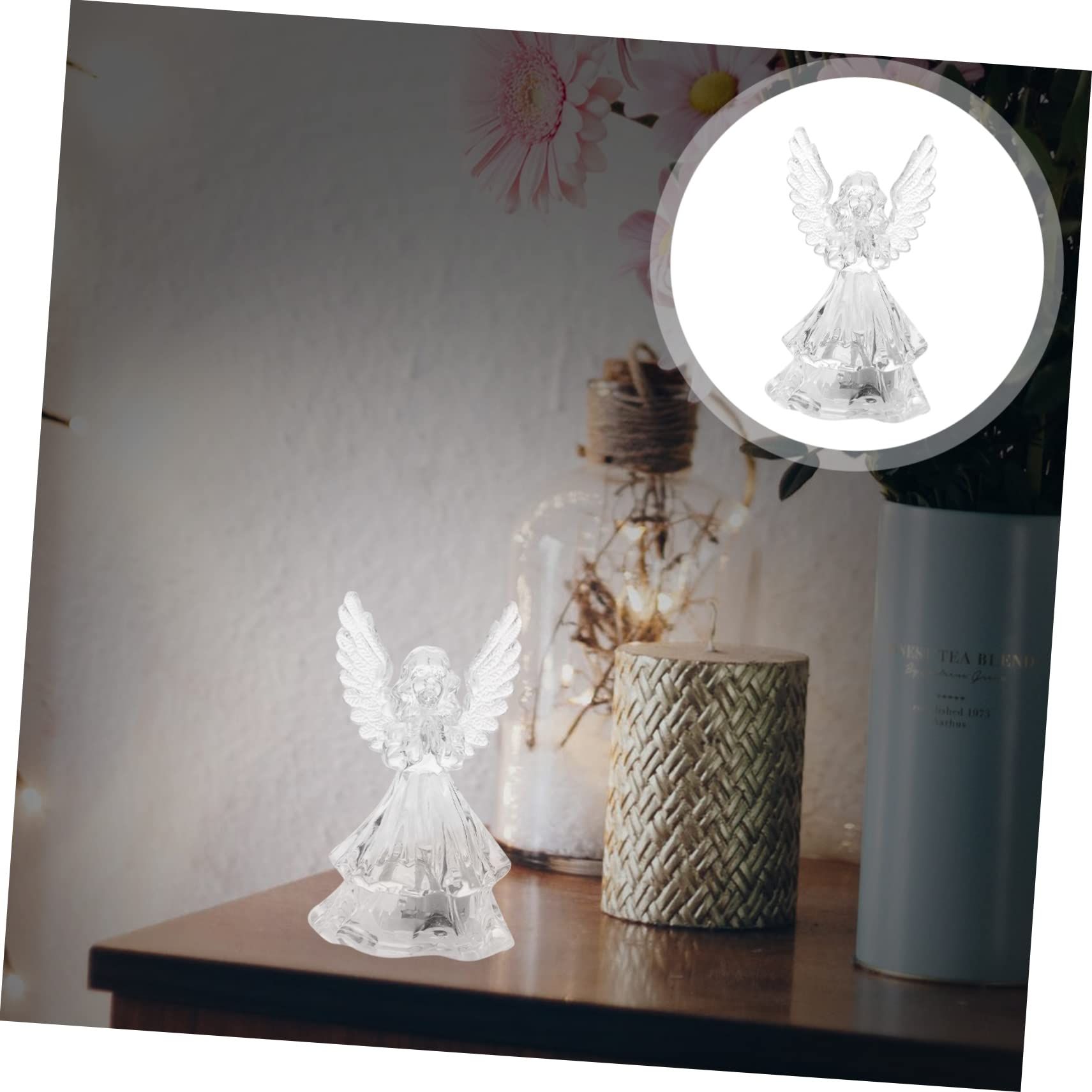 2 Pcs Night Light Christmas Decor Crystal Angel Figurine Mini Bedside Lights view 3