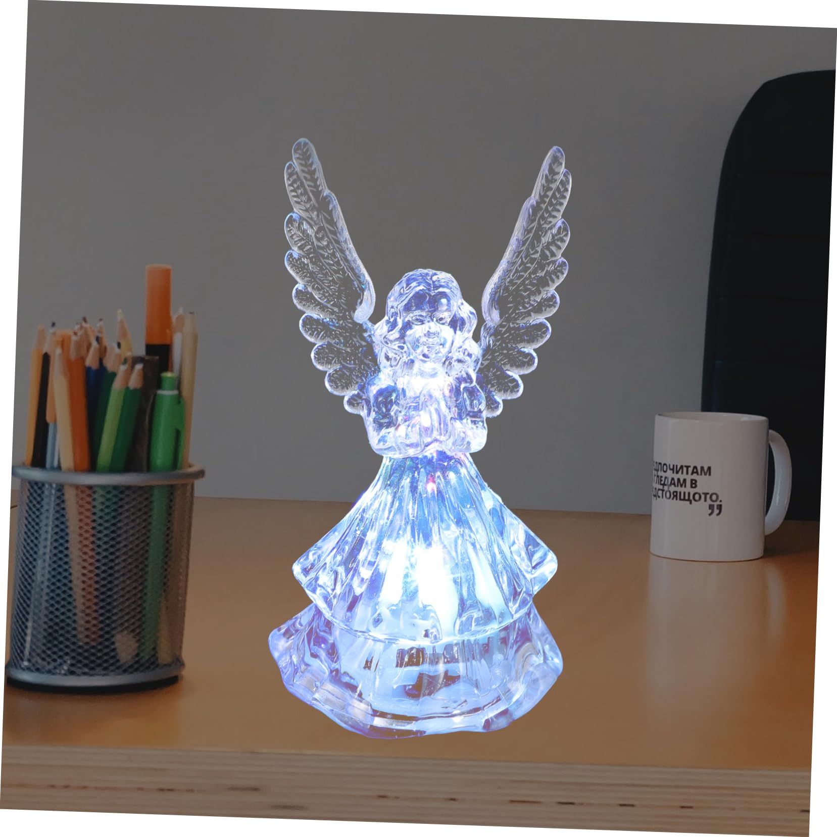 2 Pcs Night Light Christmas Decor Crystal Angel Figurine Mini Bedside Lights view 4