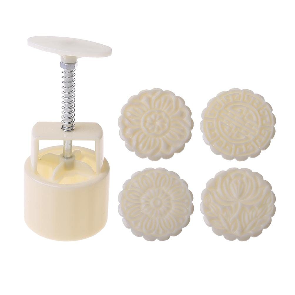 150g Mooncake Mold -- 4 Flowers Stamps Round Hand Press Moon -Cake Pastry view 3