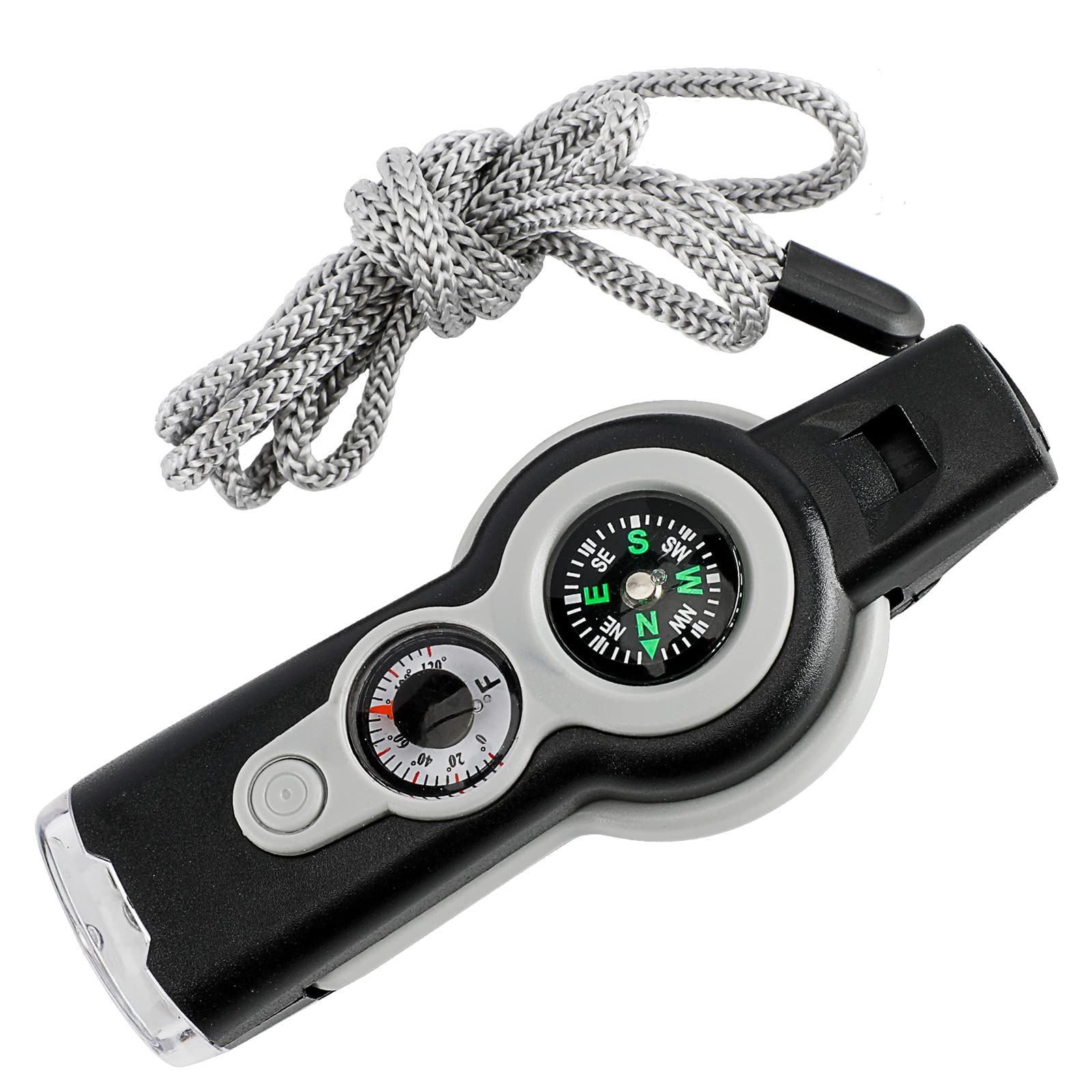7 in 1 Camping Compasses Thermometer Magnifier Flashlight with Lanyard view 2