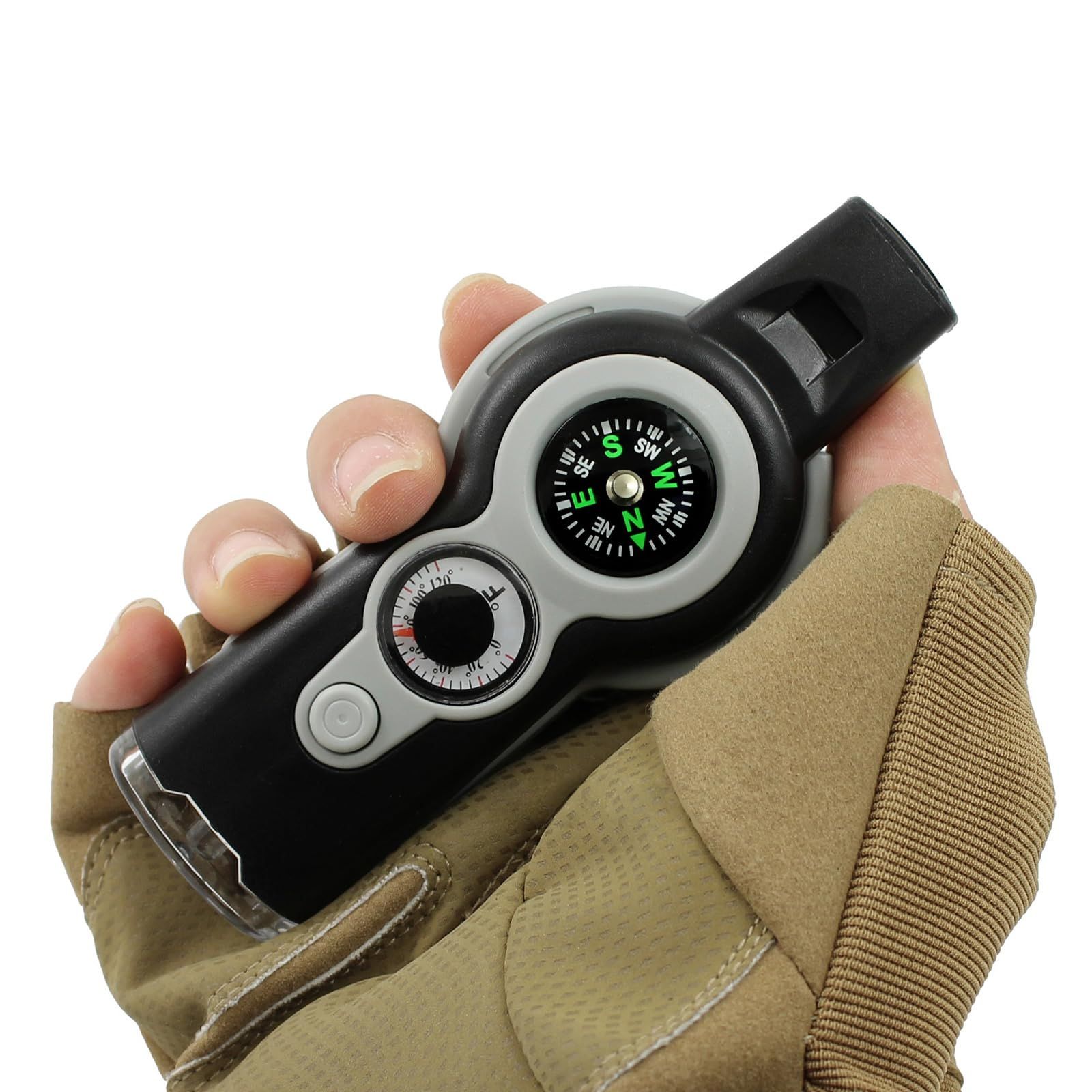 7 in 1 Camping Compasses Thermometer Magnifier Flashlight with Lanyard view 3