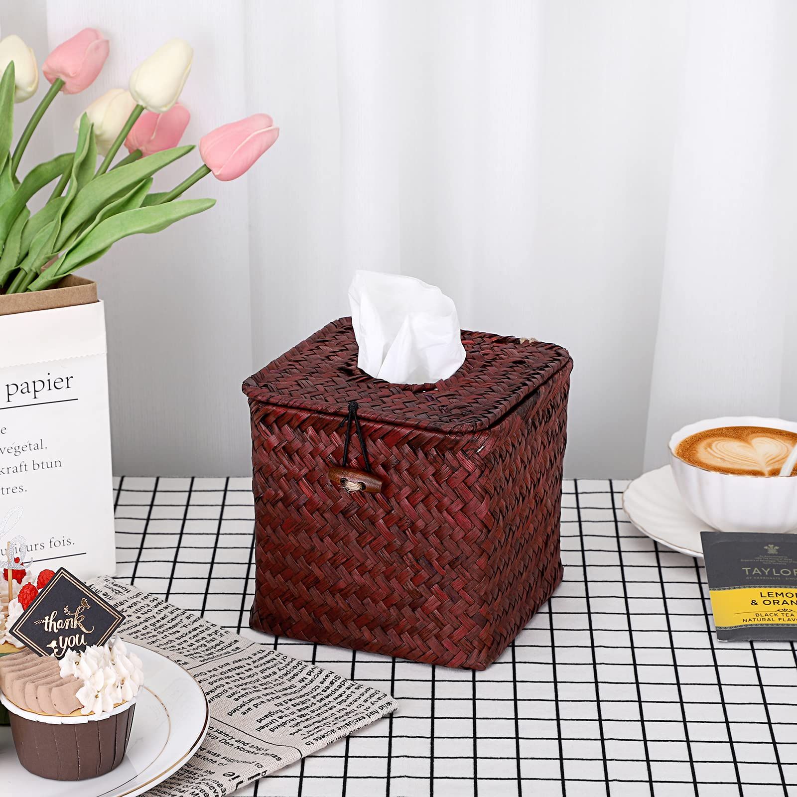 Tissue Box Cover Square Seagrass Tissue Box with Lid view 2
