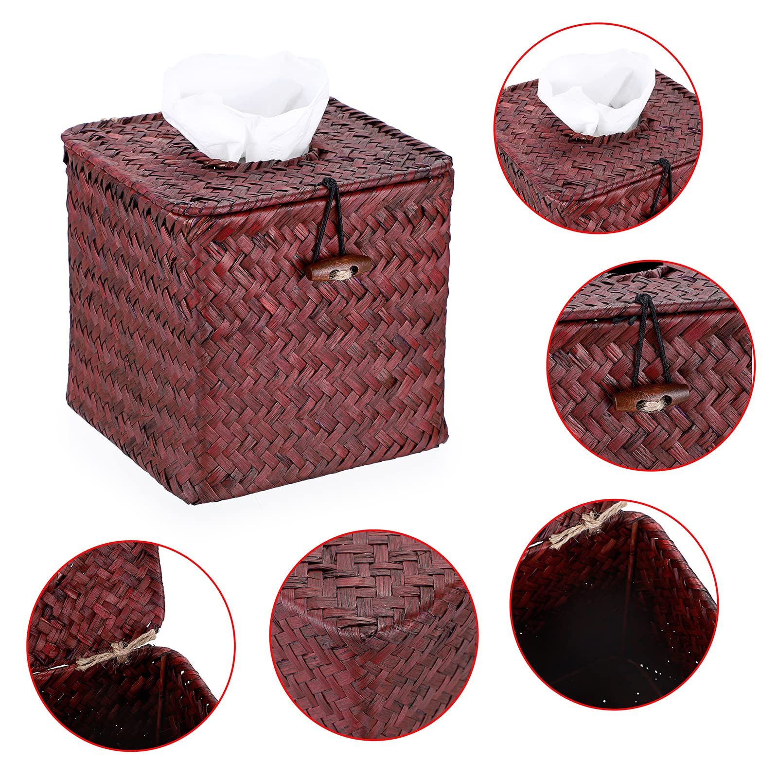 Tissue Box Cover Square Seagrass Tissue Box with Lid view 3