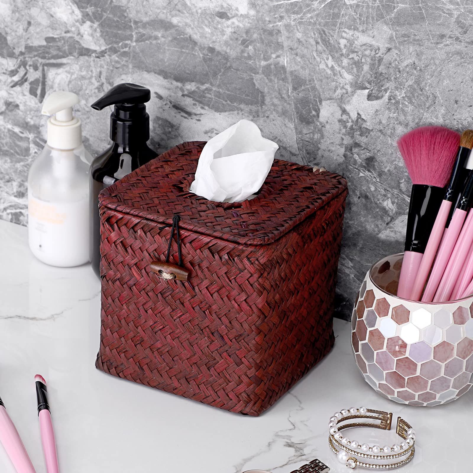 Tissue Box Cover Square Seagrass Tissue Box with Lid view 5