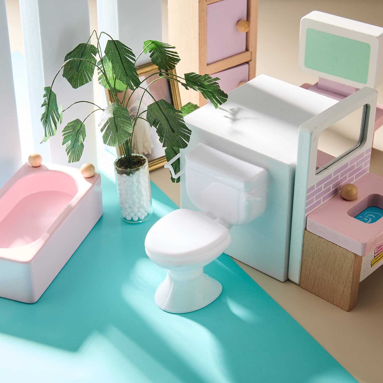 2 Pieces Mini Toilet Seat Toy Doll House Furniture Miniature Classic Bathroom view 4