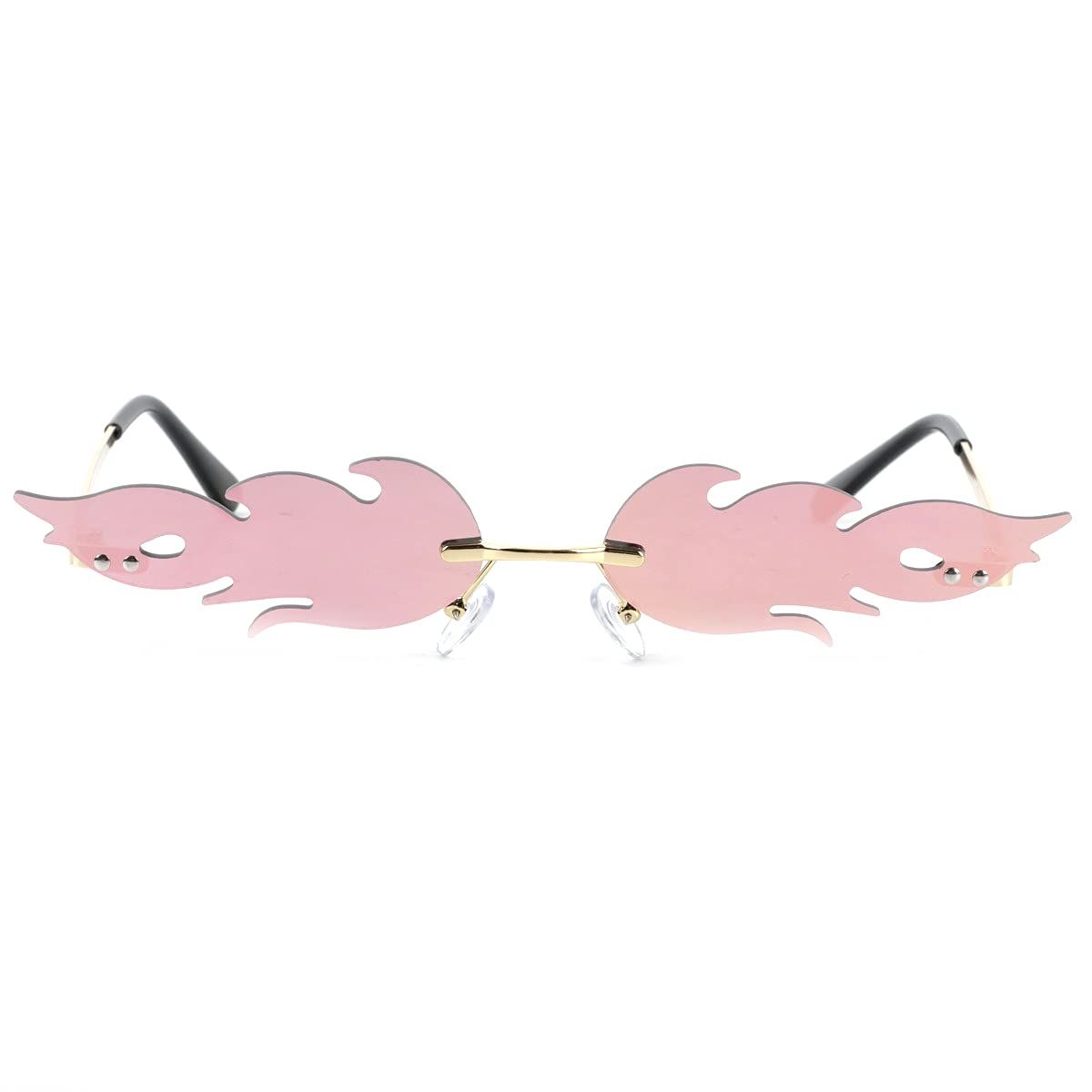 Fire Flame Sunglasses Rimless Wave Flame Shape Sunglasses Novelty Fire Shaped