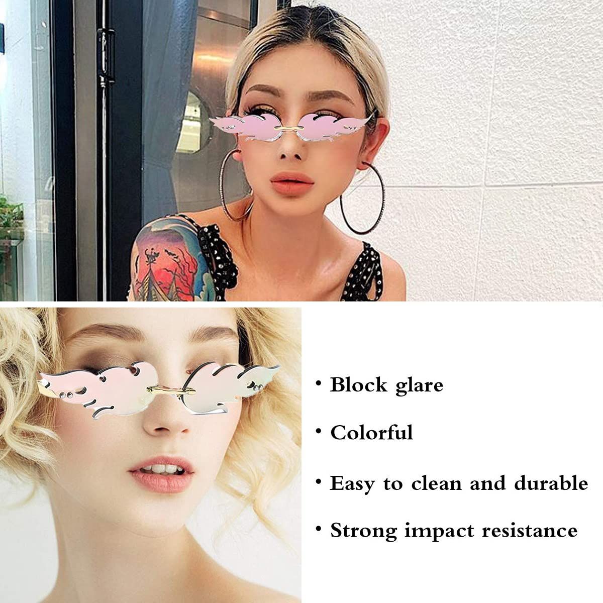 Fire Flame Sunglasses Rimless Wave Flame Shape Sunglasses Novelty Fire Shaped view 2