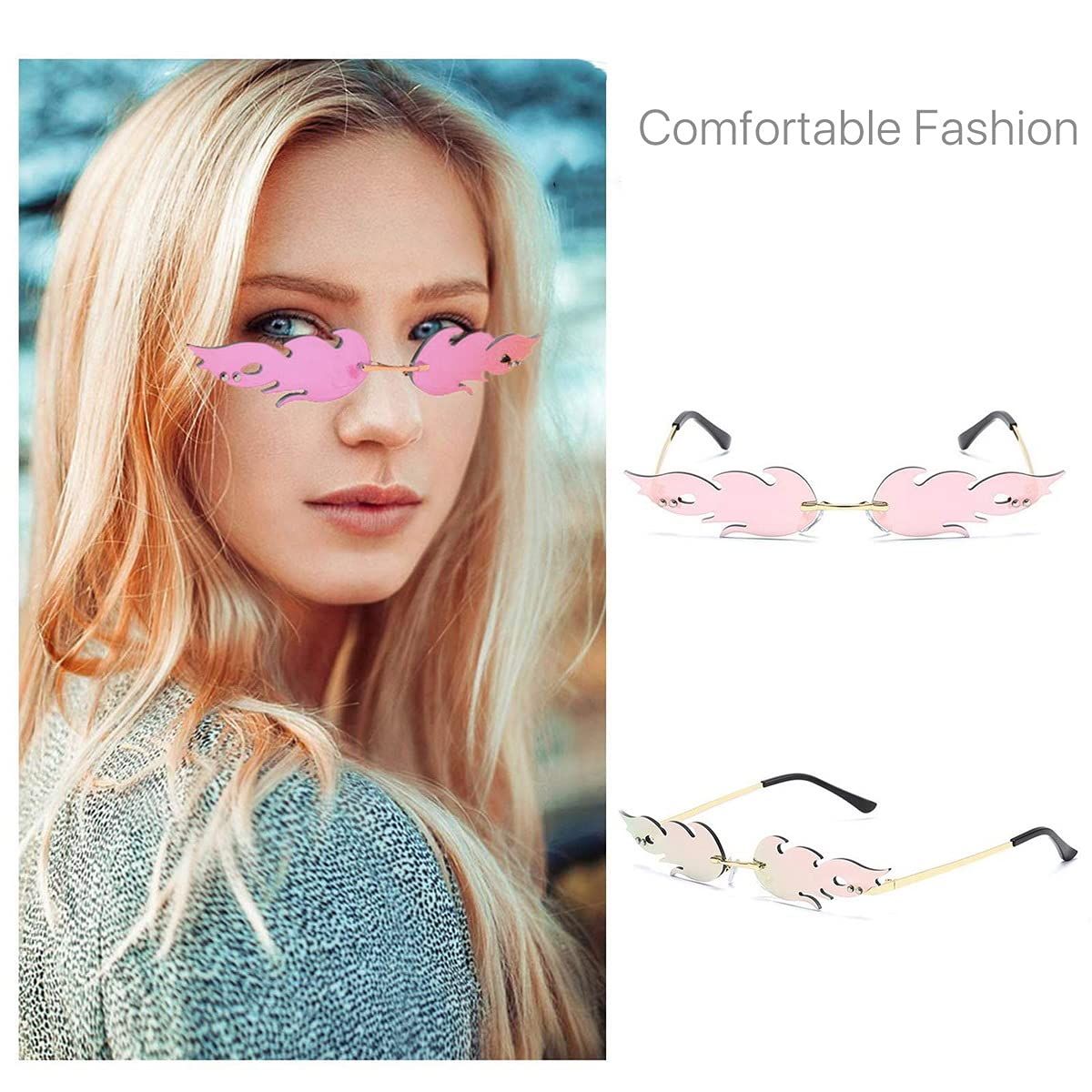 Fire Flame Sunglasses Rimless Wave Flame Shape Sunglasses Novelty Fire Shaped view 3