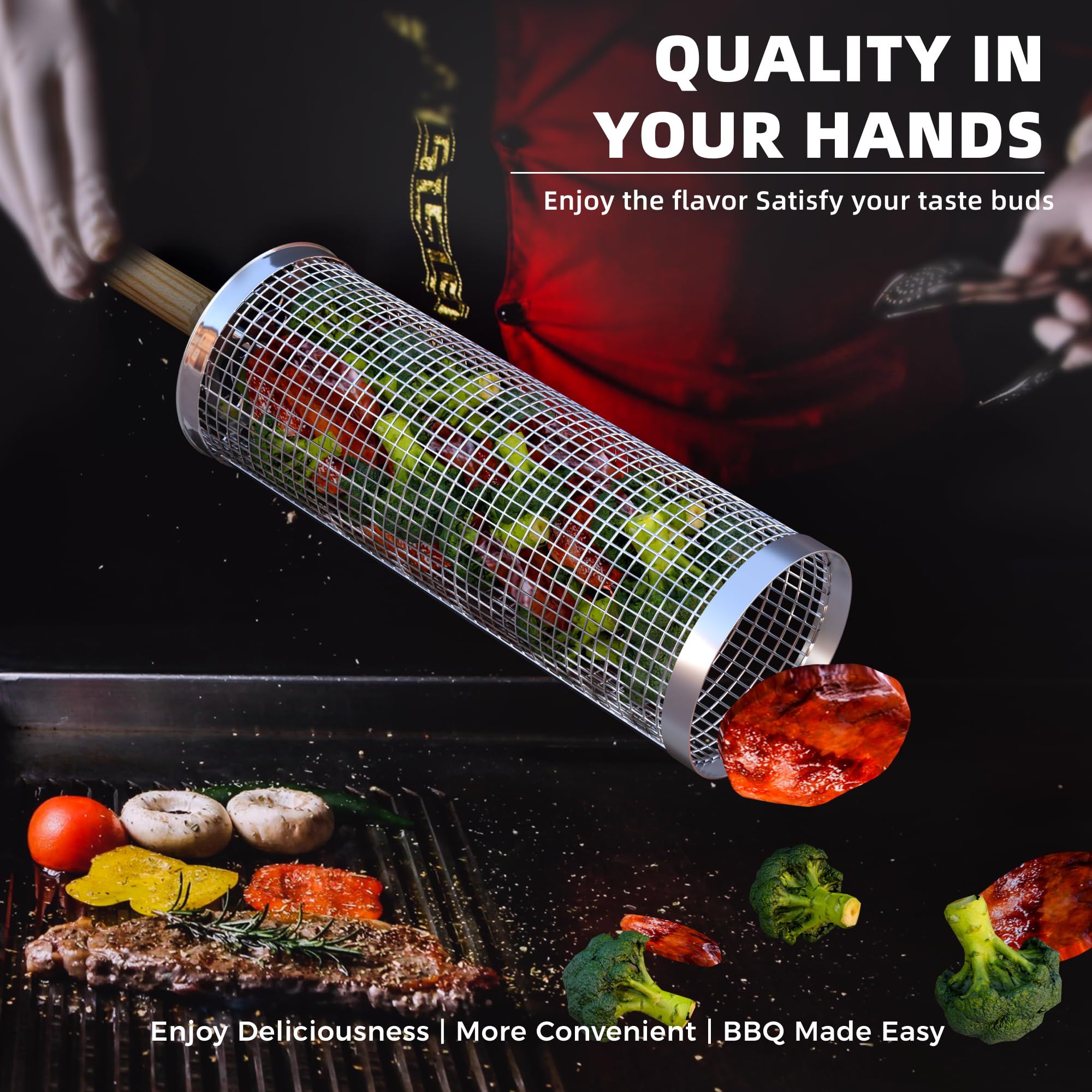 Grill Basket 2PCS Rolling Grill Baskets with Handle BBQ Grill Basket for view 2