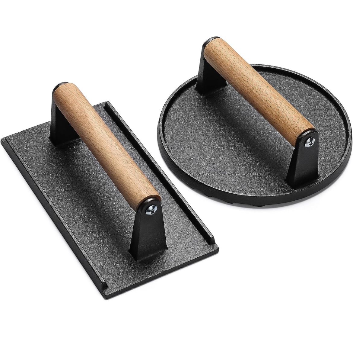 Round & Rectangle Heavy-Duty Cast Iron Smash Meat Steak With Wood Handle for view 3