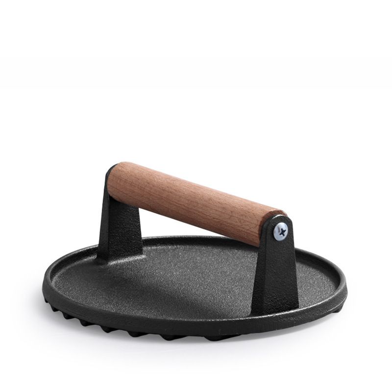 Round & Rectangle Heavy-Duty Cast Iron Smash Meat Steak With Wood Handle for view 4