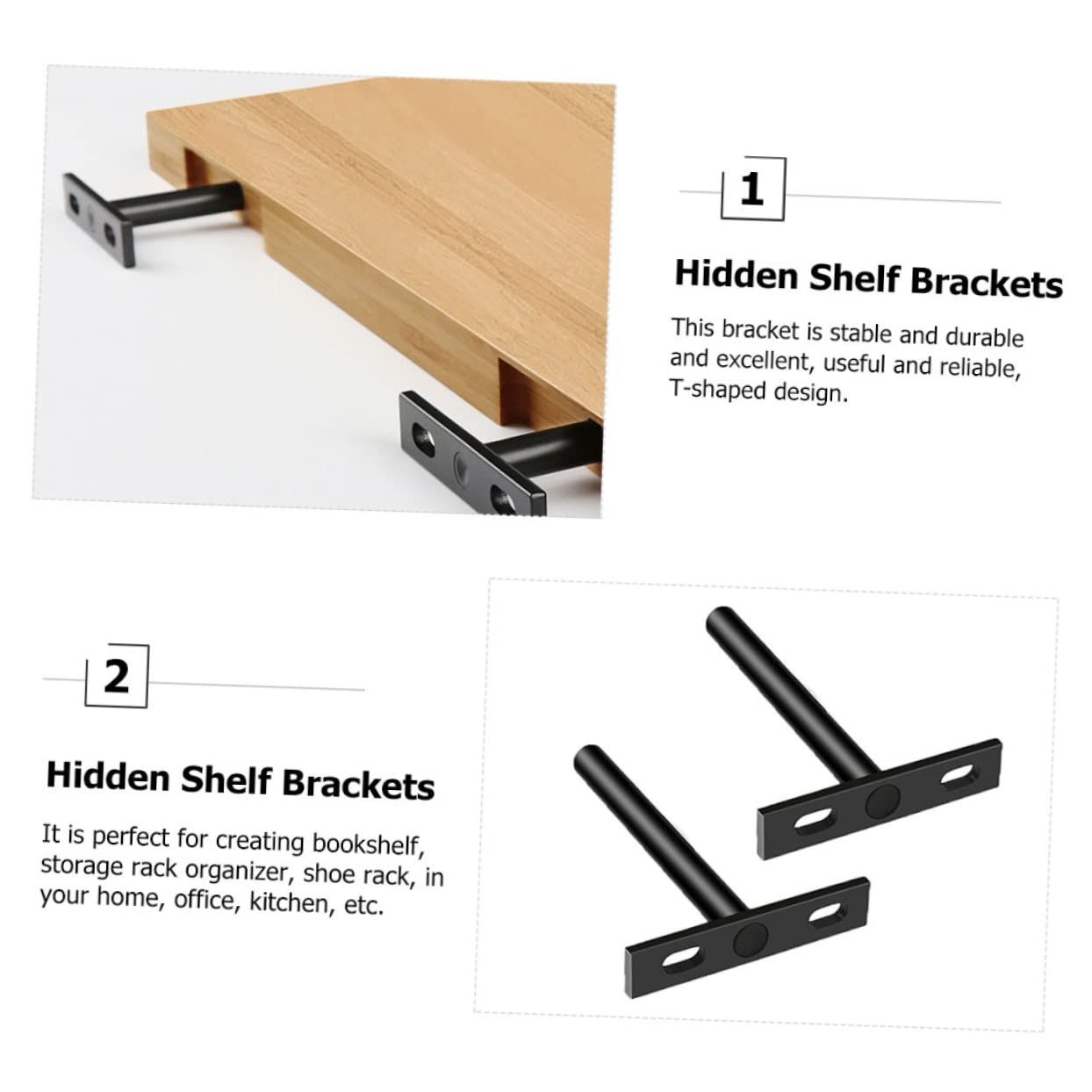 2pcs Laminate Hidden Shelf Brackets Concealed Partition Supports Brackets view 3