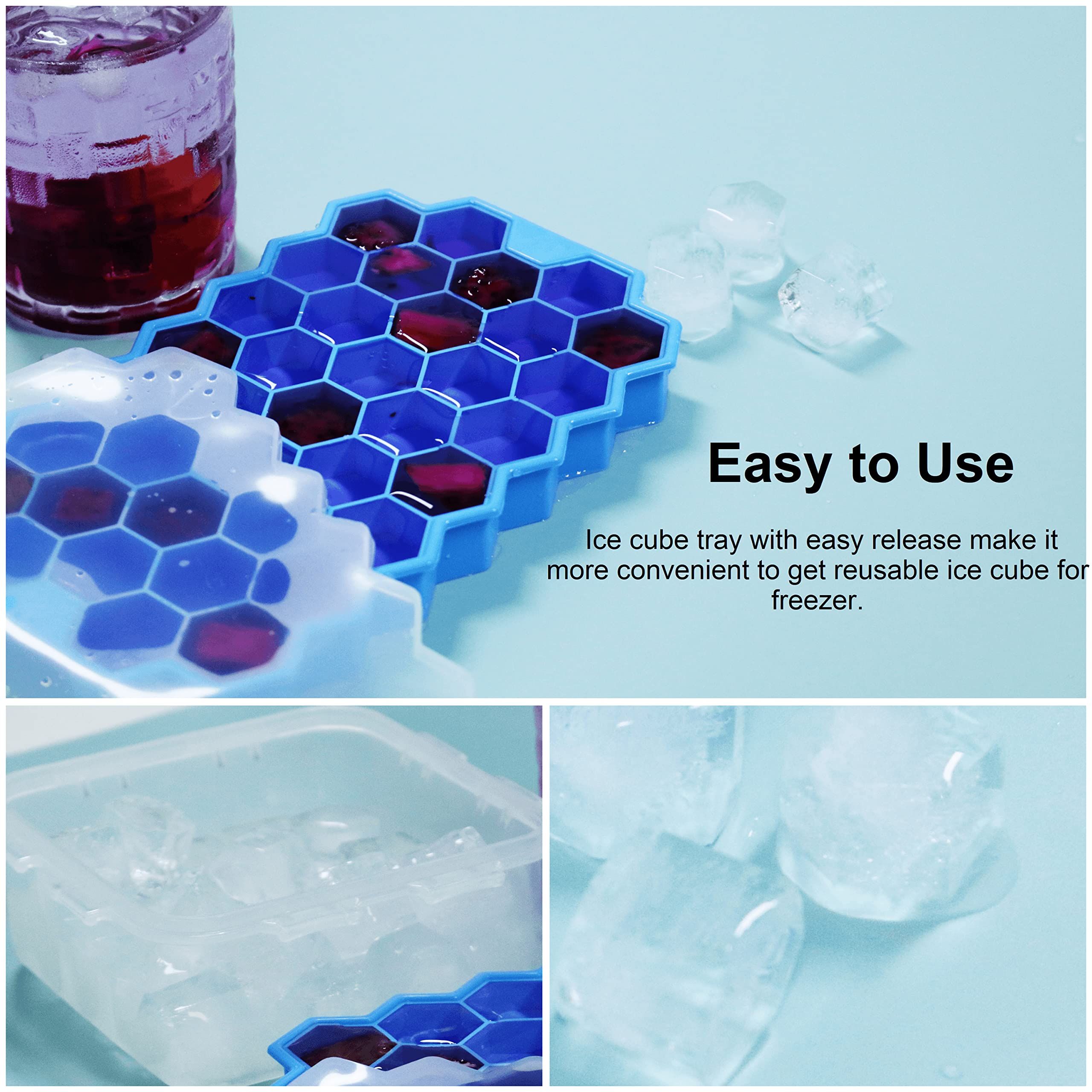 Ice Cube Trays for Freezer with Lid- Grid Silicone for Small Ice Cube Molds view 4