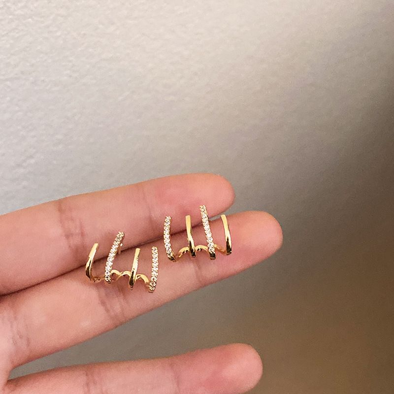 Gold Plated Claw Cubic Cuff Earrings Stud Sparkling Earring Cuff Zircon Needle view 4